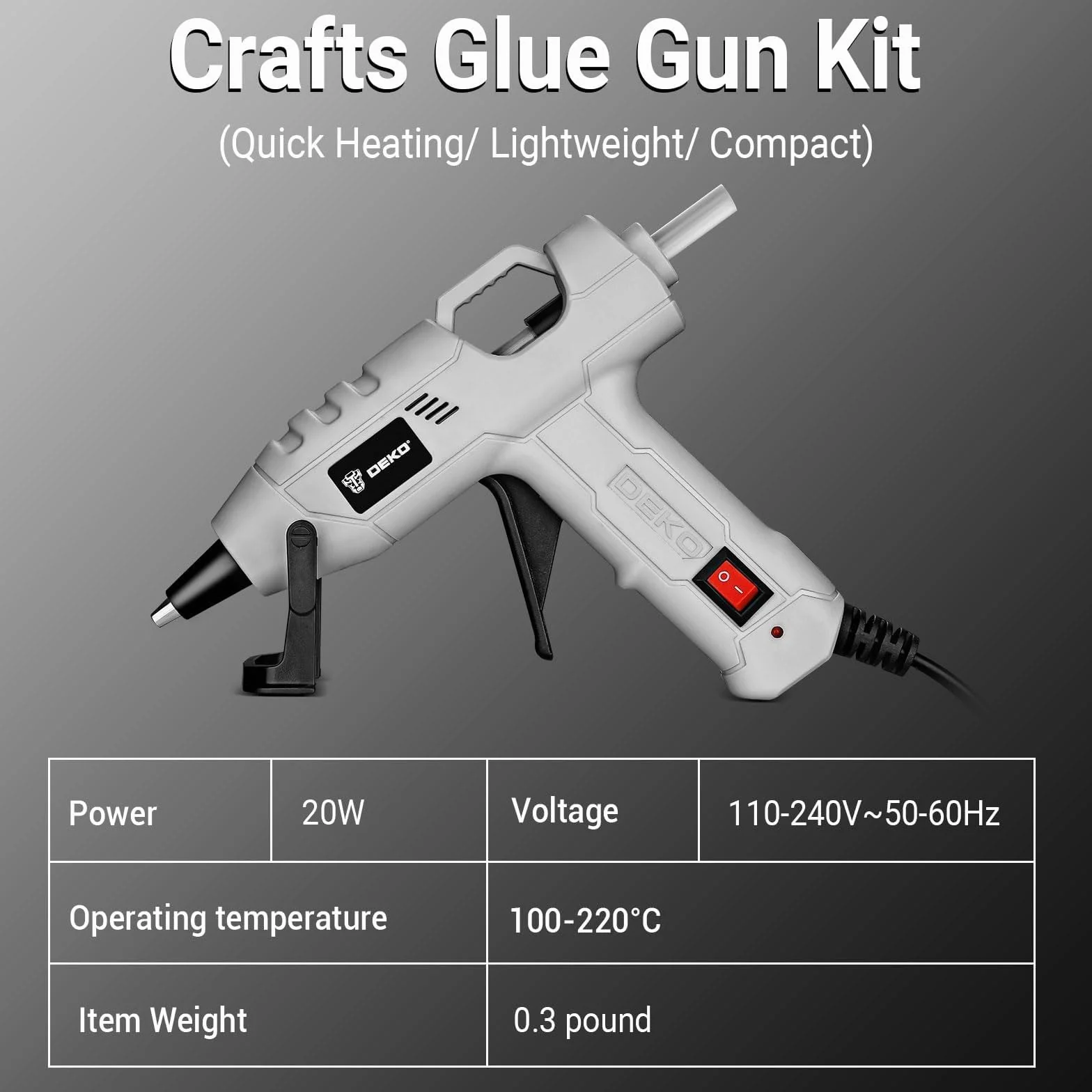 DEKOPRO Pistolet do klejenia na gorąco, 20 W, mini pistolet silikonowy, do majsterkowania, do majsterkowania, biura, szkoły, pakowania, napraw, domu, szary