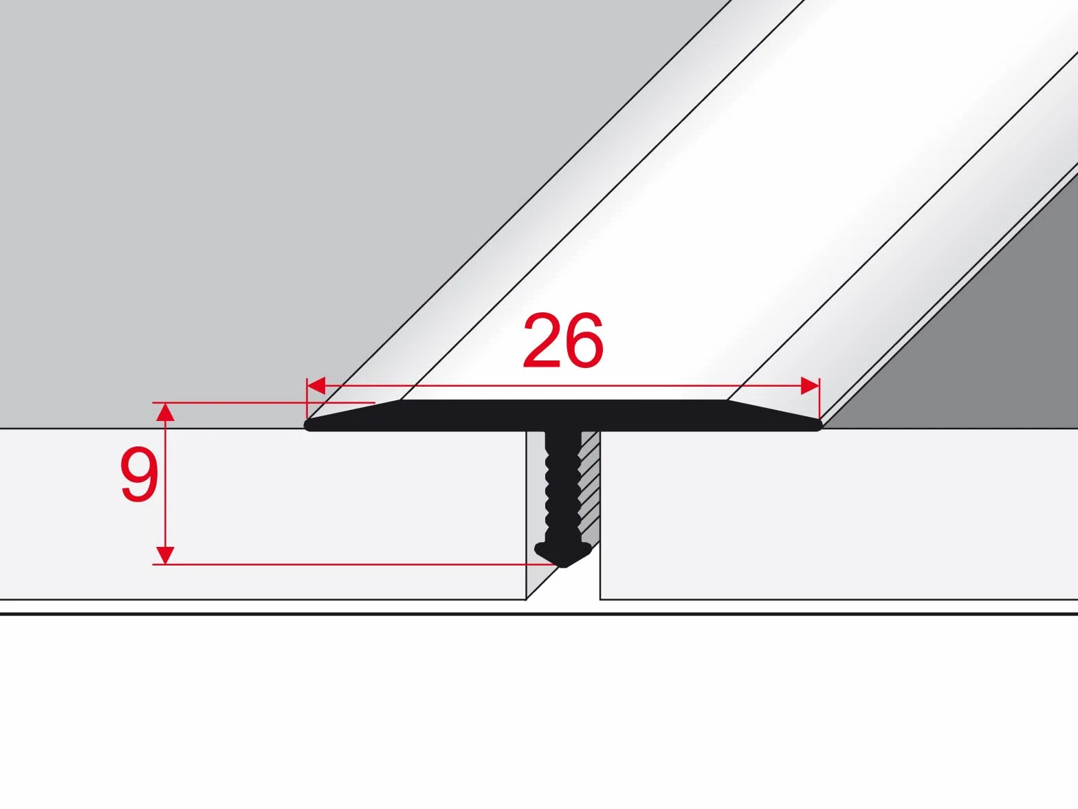 Effector | profil aluminiowy przejściowy T-profil | listwa przejściowa 26 x 9 x 1000 mm | listwa progowa drzwiowa | listwy przypodłogowe SREBRNE anodowane | profil T aluminiowy | listwa przejściowa | 1 szt.