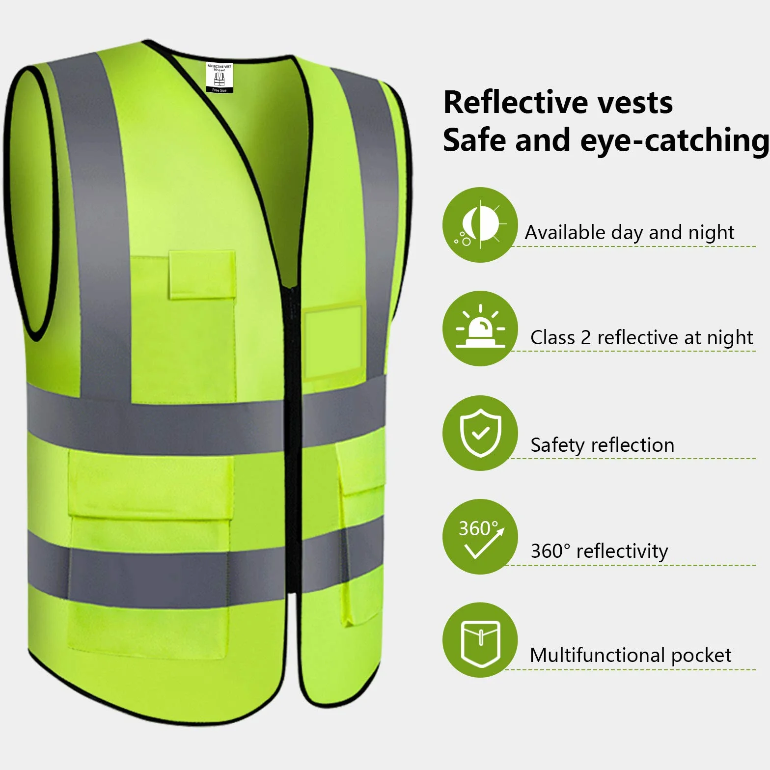 Odblaskowa kamizelka bezpieczeństwa, (2 szt.) wysoka widoczność Hi Vis Viz, kamizelki kurtka unisex kamizelka dla bezpieczeństwa i sytuacji awaryjnych, 5 kieszeni i zamek błyskawiczny z