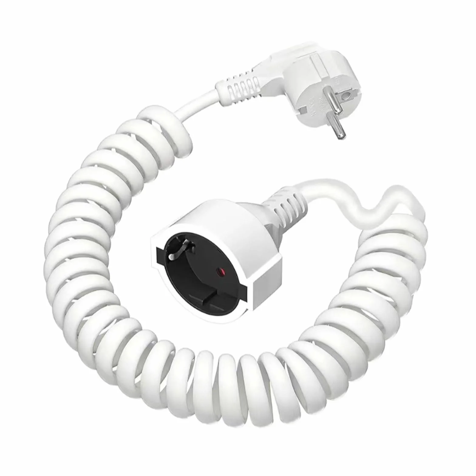 Przedłużacz spiralny ze stykiem ochronnym, 3 m, rozciągliwy kabel spiralny, wtyczka spiralna, kabel przedłużający, 3 x 1,0 mm² (biały)