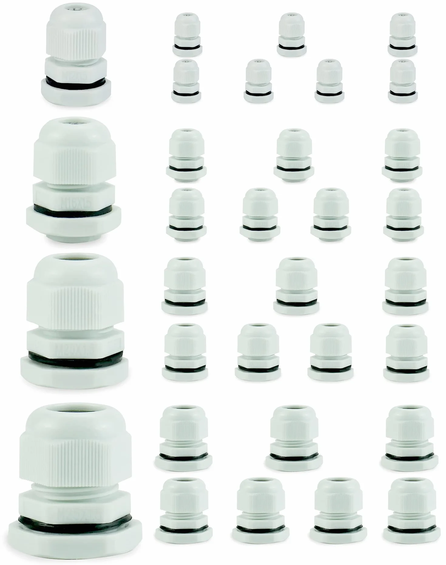 QWORK® 32 szt. Dławnice kablowe, wodoodporny plastikowy dławik kablowy, M12, M16, M20, M25