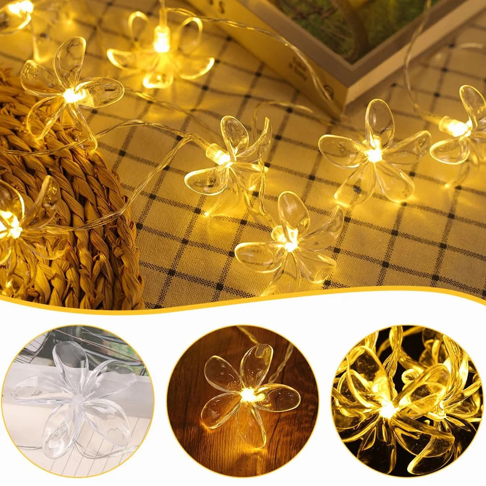 Łańcuch świetlny z kwiatami wiśni, 3M 20 LED, łańcuch świetlny na baterie, wodoszczelny, do ogrodu, na wesele, do wewnątrz, na zewnątrz, na taras, do dekoracji imprez, ciepła biel