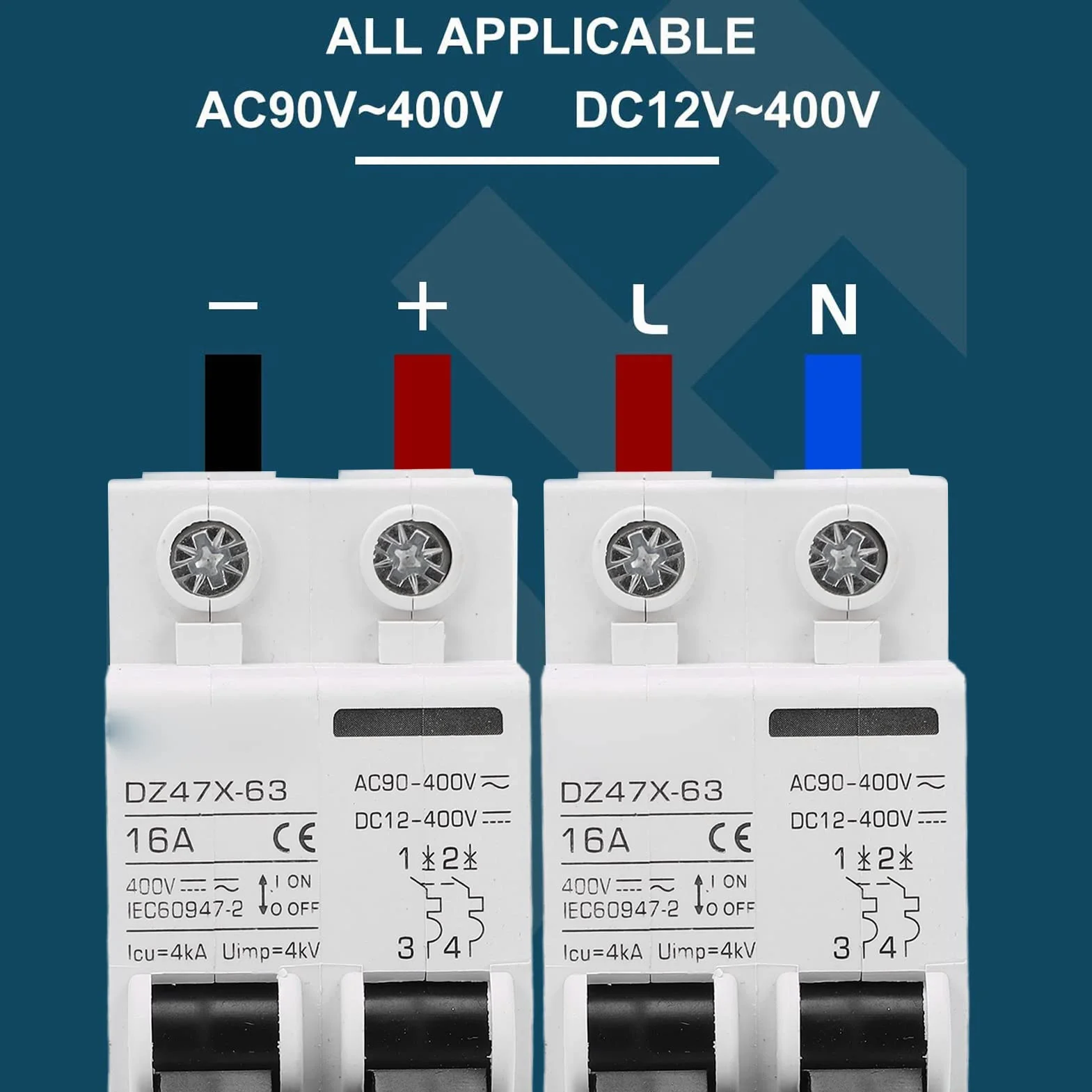 Wyłącznik nadprądowy 16 A, AC DC 2 w 1, 400 V, 2P, miniaturowy wyłącznik automatyczny, montaż na szynie DIN, odłącznik C16, zabezpieczenie przed przeciążeniem, wyłącznik powietrzny, przełącznik kombi