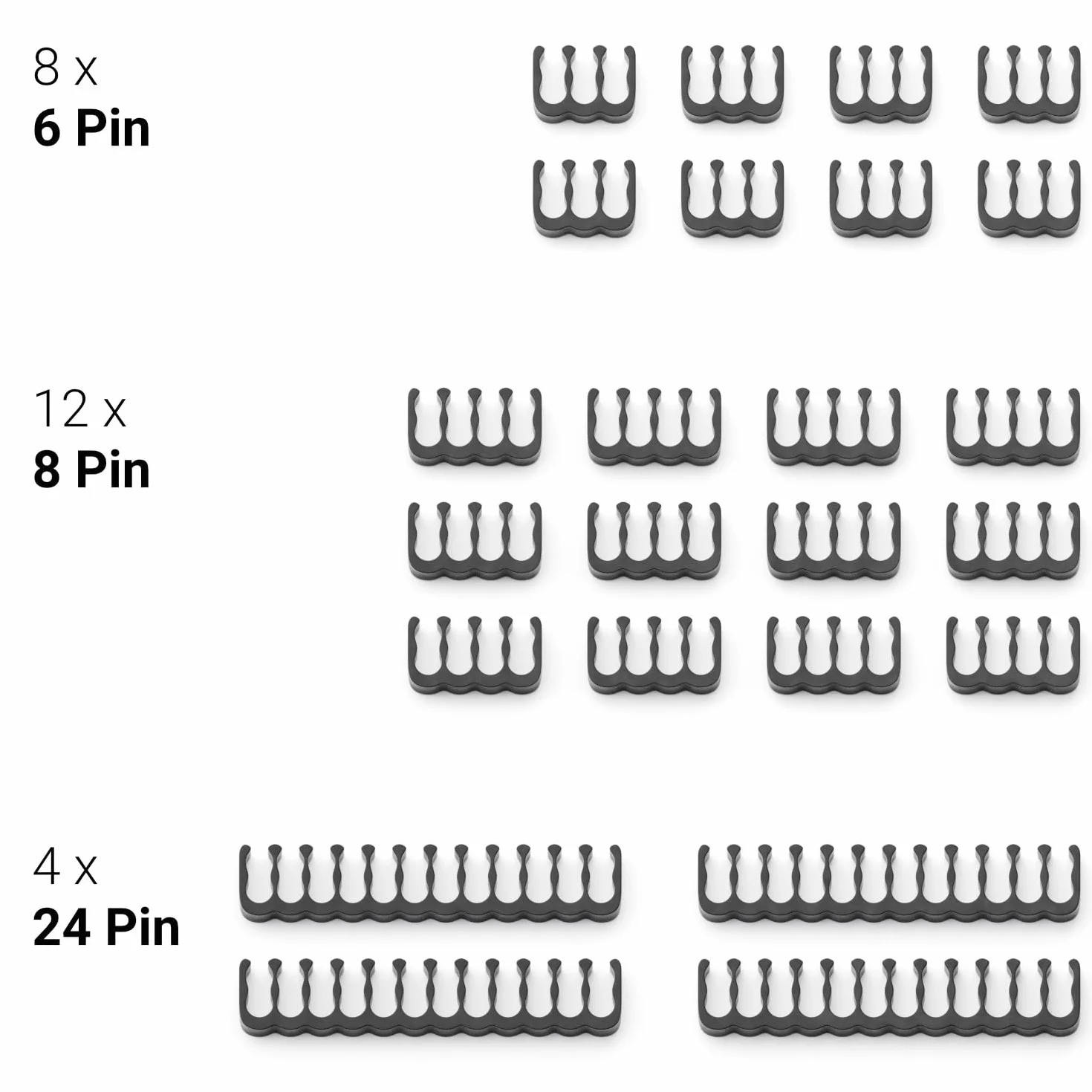 deleyCON Zestaw Uchwytów do Kabli 24 Grzebienie Kabli Organizator Kabli Zarządzanie Kablami Uchwyt Kabli Prowadnica Kabla Zaciski Kabli Grzebienie do Kabli 24-pin 8-pin 6-pin do Wewnętrznego Czarny