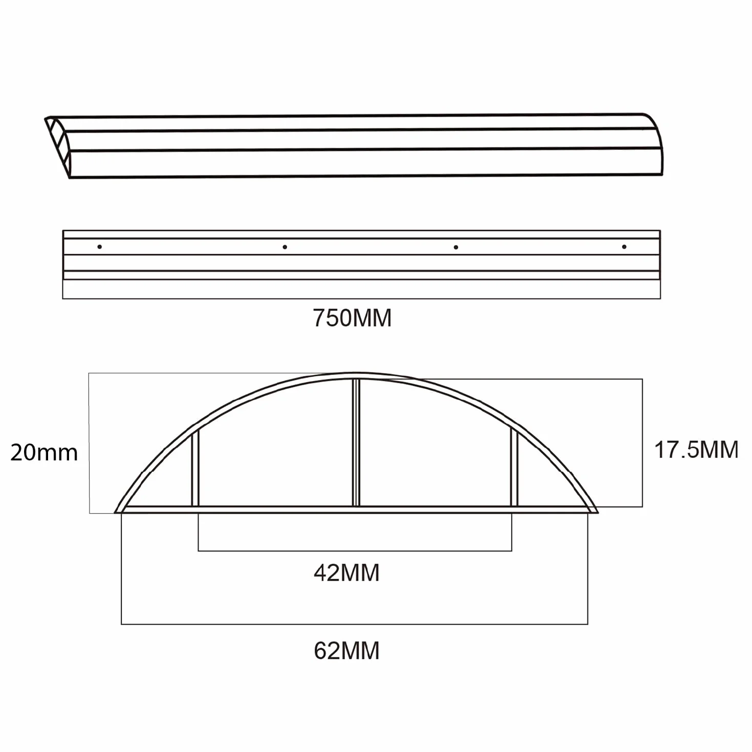 Kanał kablowy aluminiowy Maclean 750x62x20mm | Profil półkolisty do HDMI audio LAN | Zawiera akcesoria montażowe | Do montażu na ścianie i podłodze | System dwuczęściowy (Biały)