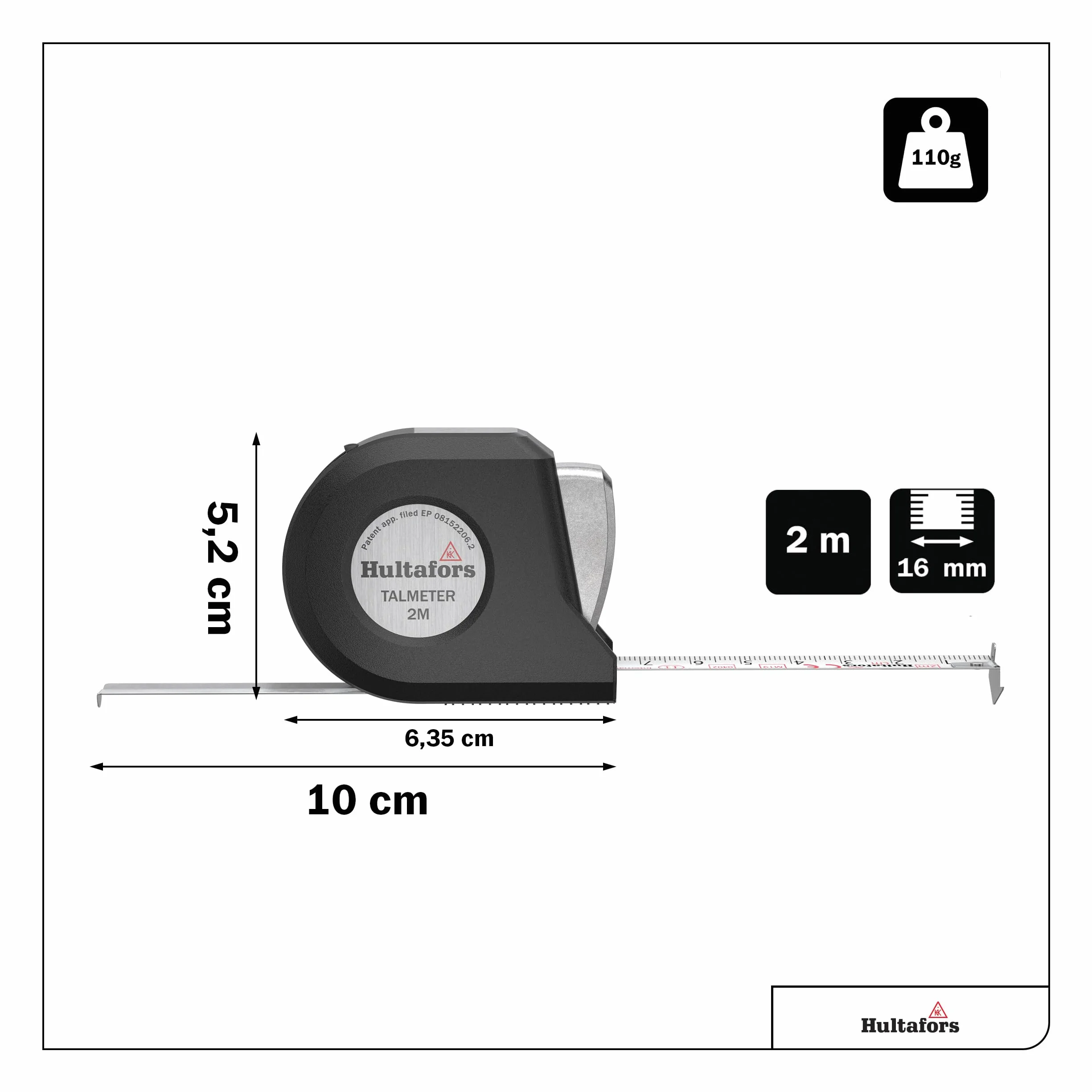 Hultafors 359103 "TALMETER 2m" miara oznaczania - czarny/szary