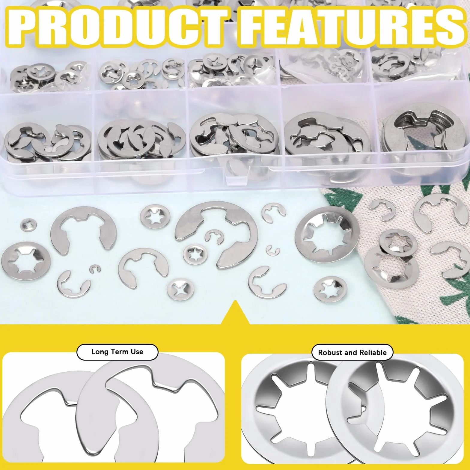 Zestaw 237 sztuk podkładek ze stali nierdzewnej do mycia i klipsów E Clip Assortment Set, Quick Speed Locking Washers (M2-M12), klips E Circlip External Retaining Ring (1,5 mm-15 mm)
