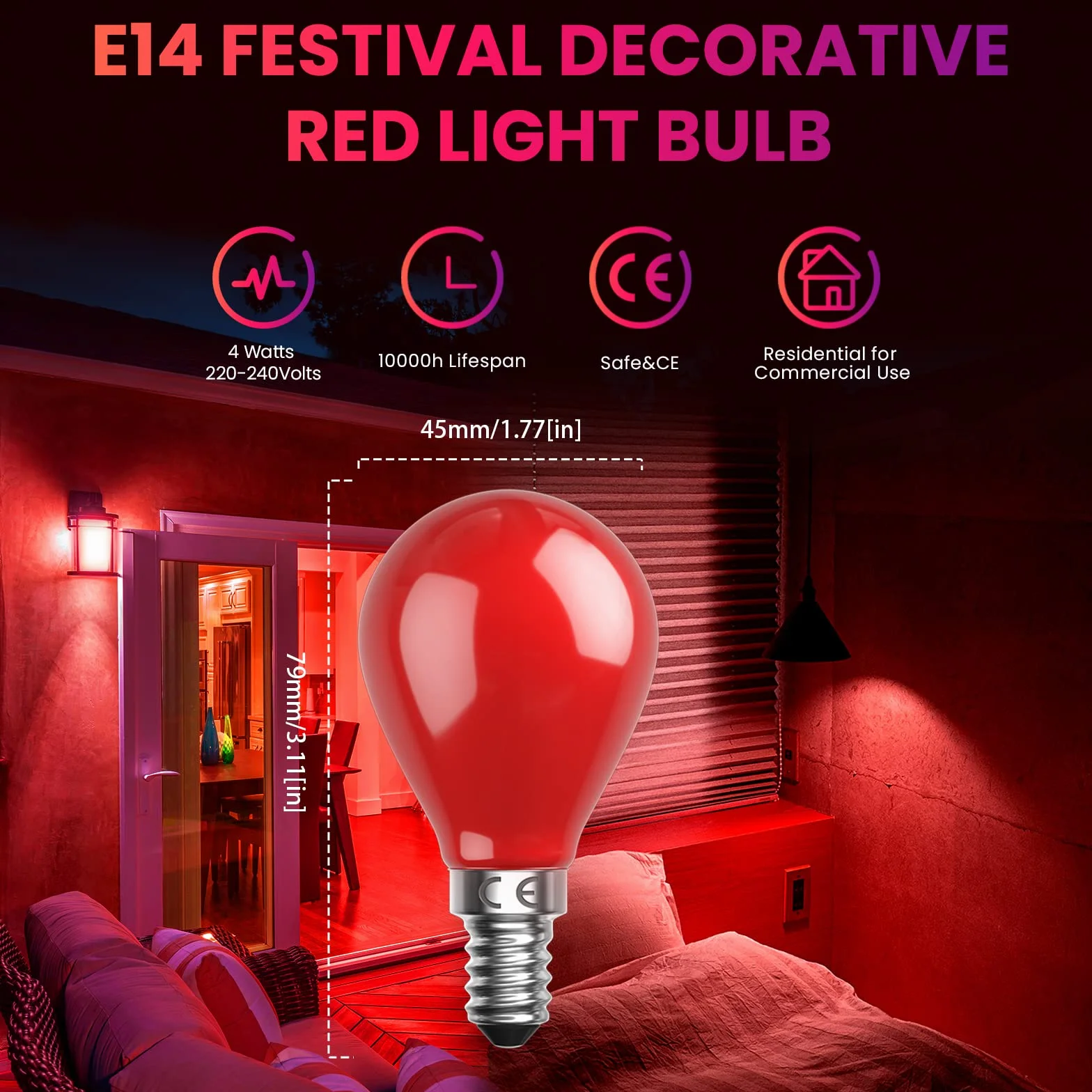 Bonlux Czerwona żarówka LED E14 4 W balonowa 220-240 V 30 W Halloween