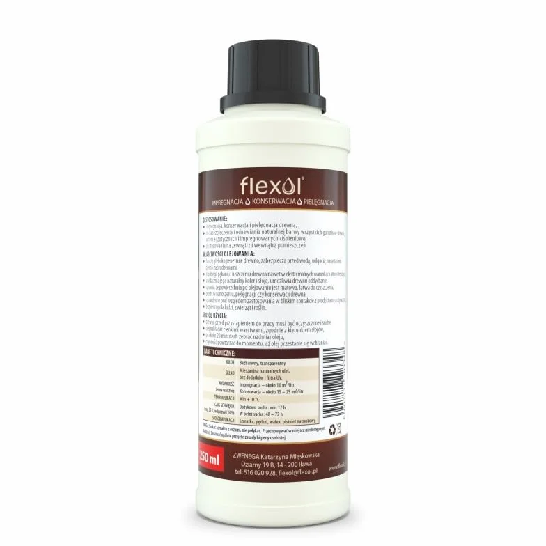 IMPREGNAT BEZBARWNY DO DREWNA 100% naturalny OLEJ lniany 0,25L MOCNY FLEXOL 250ml