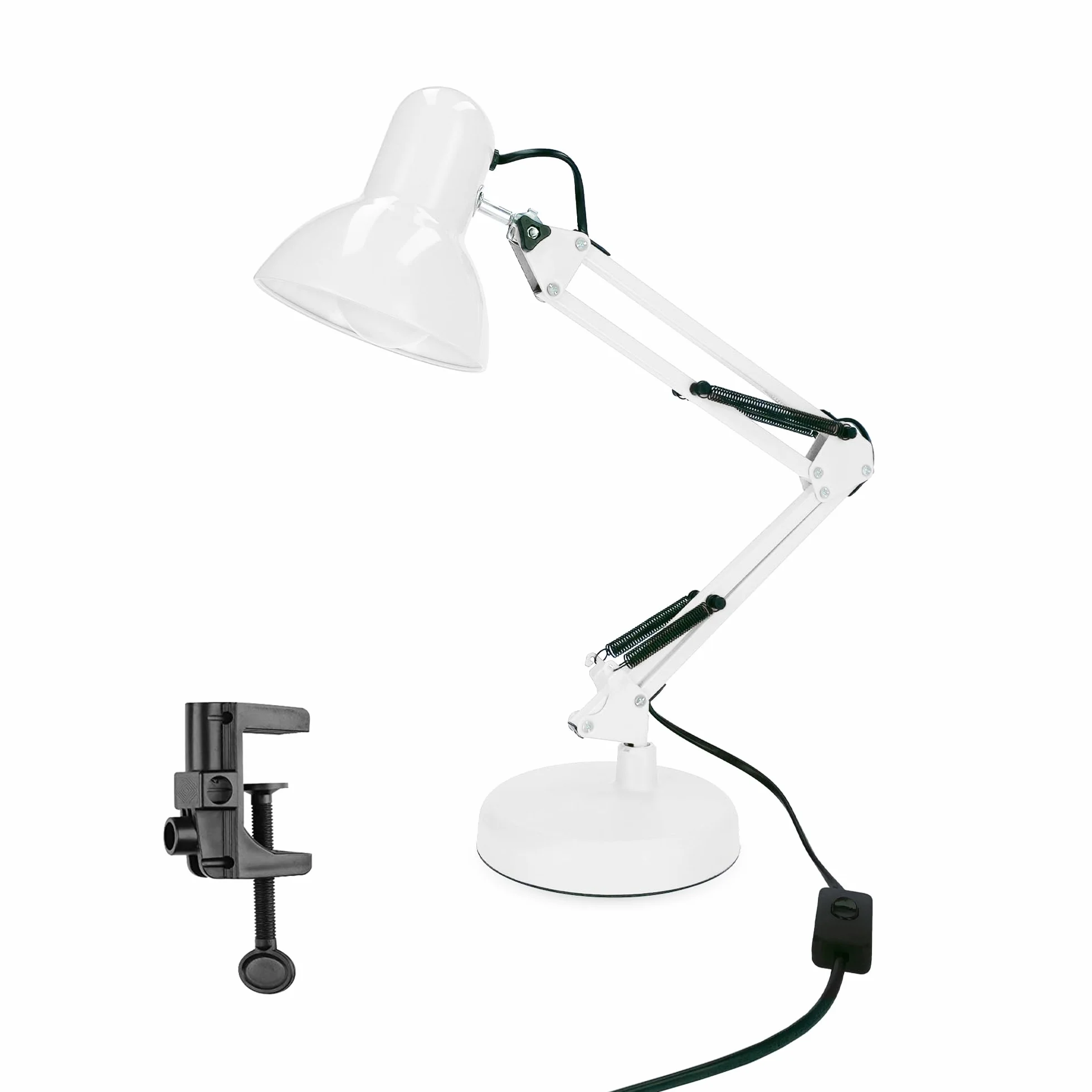 EDO, Lampka biurkowa PIXI WHITE E27 Lampa biurkowa w stylu retro, lampka do czytania, lampa biurkowa dla dzieci, regulowane ramię, czarny klips do podstawy, biała, ramię przegubowe, EDO777536