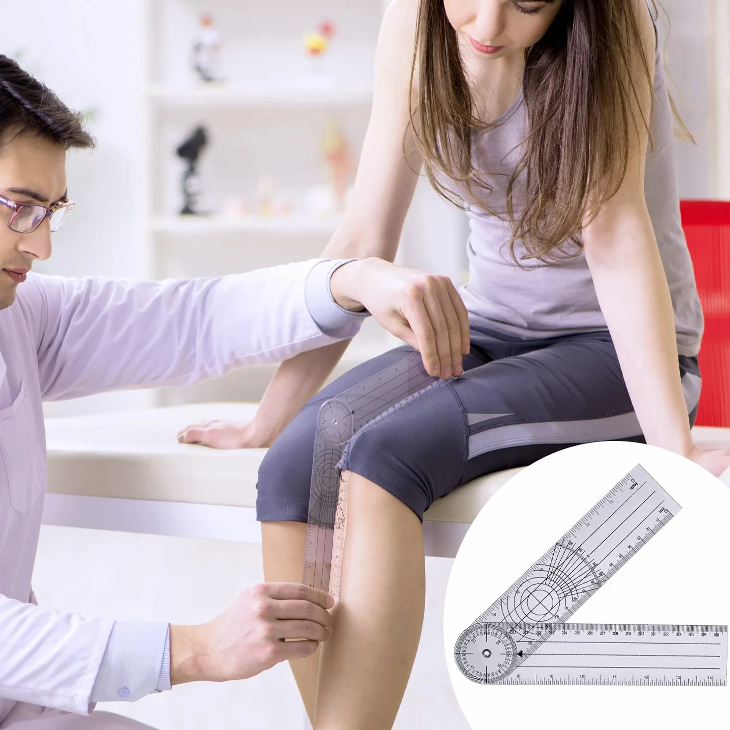 4 sztuki goniometru fizjoterapeutycznego, protraktora, linijka kątowa, linijka kątowa 360°, przezroczysty miernik przegubowy do antropometrycznych kolan, do terapii sportowej