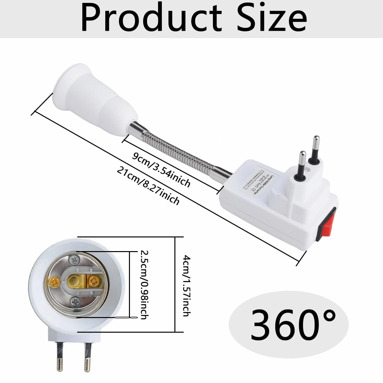 HENGBIRD 2 x adapter E27 – elastyczna lampa typu łabędzia szyja do gniazdka z wtyczką UE, oprawa 20 cm z wtyczką, odporna na wysokie temperatury PBT do czytania LED