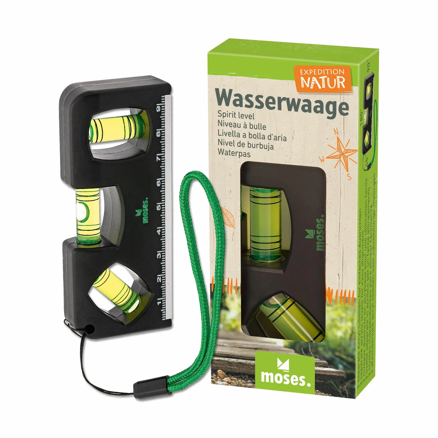Moses Expedition Natur poziomica dziecięca z magnesem i linijką, czarno-zielona