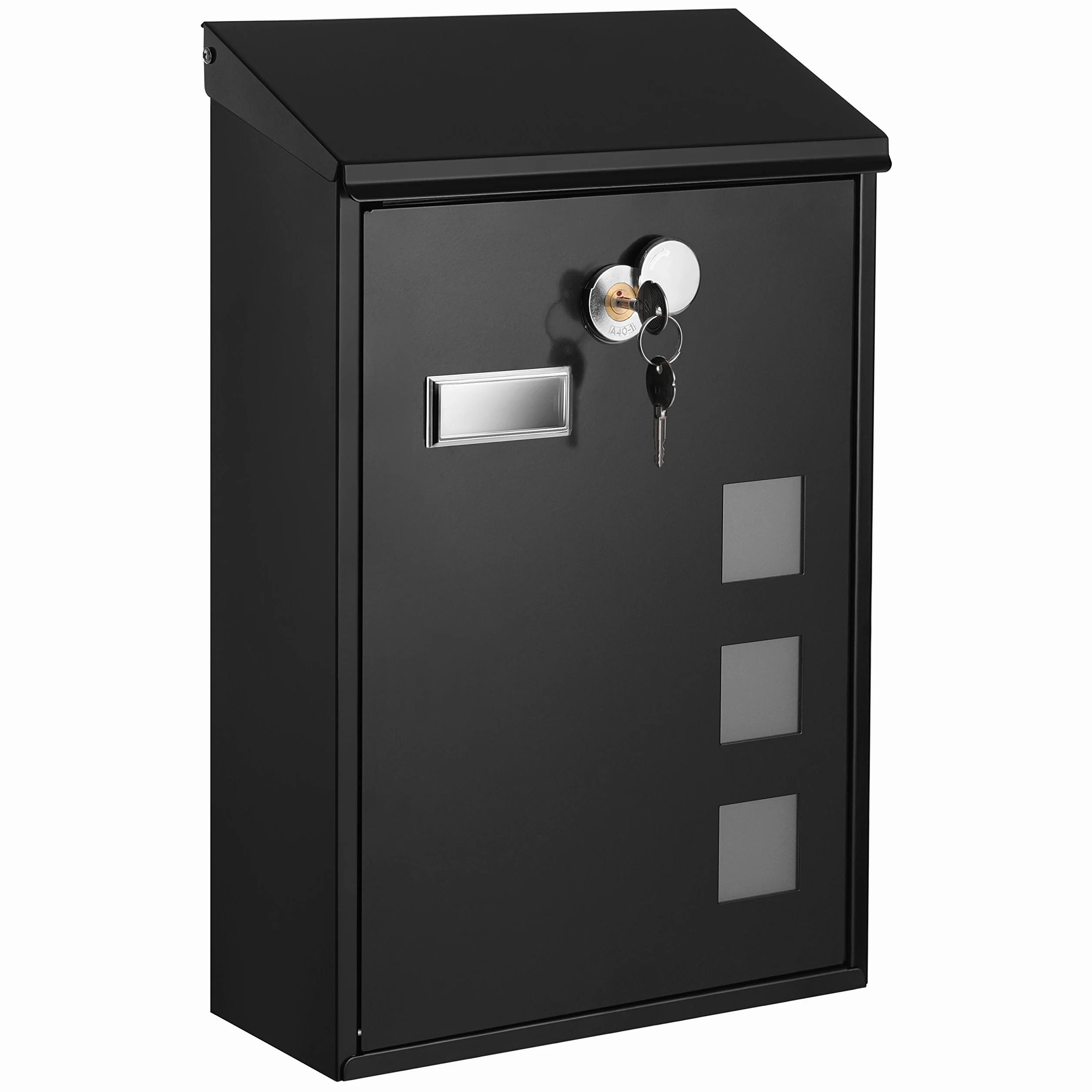 SONGMICS nowoczesna skrzynka na listy z okienkami widocznymi, tabliczka znamionowa, zamek z rdzeniem miedzianym, łatwa instalacja, czarna GMB031B02