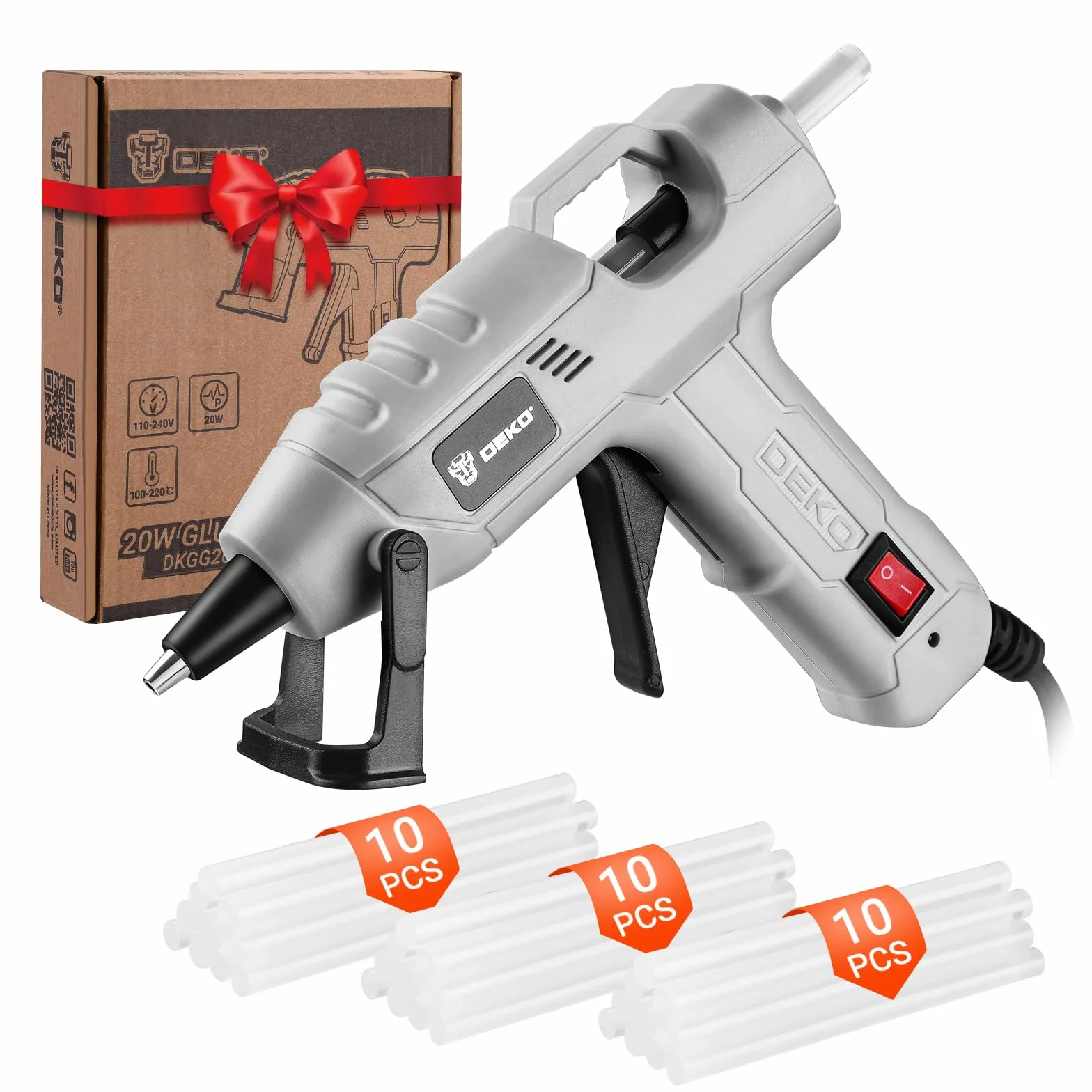 DEKOPRO Pistolet do klejenia na gorąco, 20 W, mini pistolet silikonowy, do majsterkowania, do majsterkowania, biura, szkoły, pakowania, napraw, domu, szary