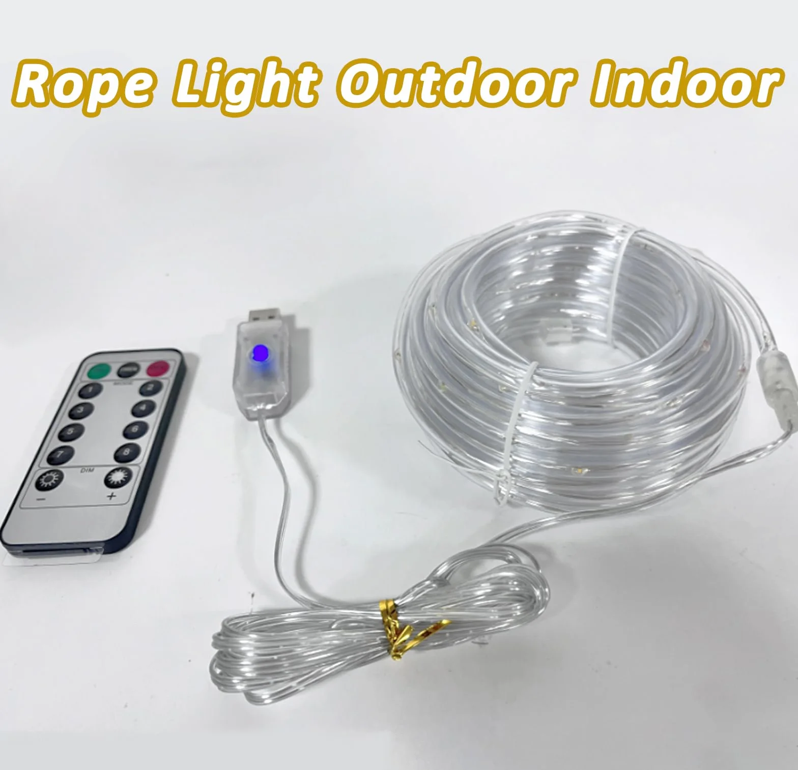 Wąż świetlny, 100 diod LED, USB, łańcuchy świetlne do użytku na zewnątrz, do wnętrz, 8 trybów IP65, wodoodporny, do sypialni, na imprezę, do ogrodu, na kemping, Boże Narodzenie (ciepła biel)