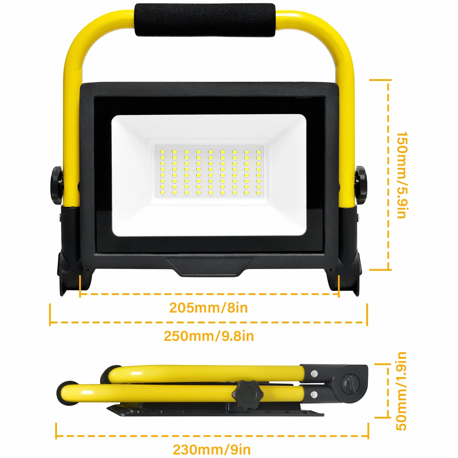 PICAA Reflektor budowlany LED 50 W z gniazdem, 3000 lm, przenośna składana lampa zewnętrzna, reflektor LED, obrót o 360°, do warsztatu, garażu, na taras, do ogrodu, wodoodporna IP66 6000K, biały