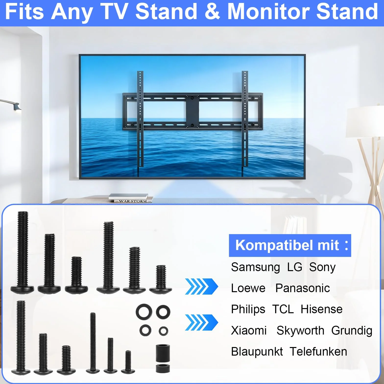 Vesa zestaw śrub do montażu na ścianie TV: 122 sztuki, M8, M6, M5, M4, czarny, śruby do telewizora z tulejami dystansowymi, podkładki, asortyment śrub do telewizora do montażu na ścianie