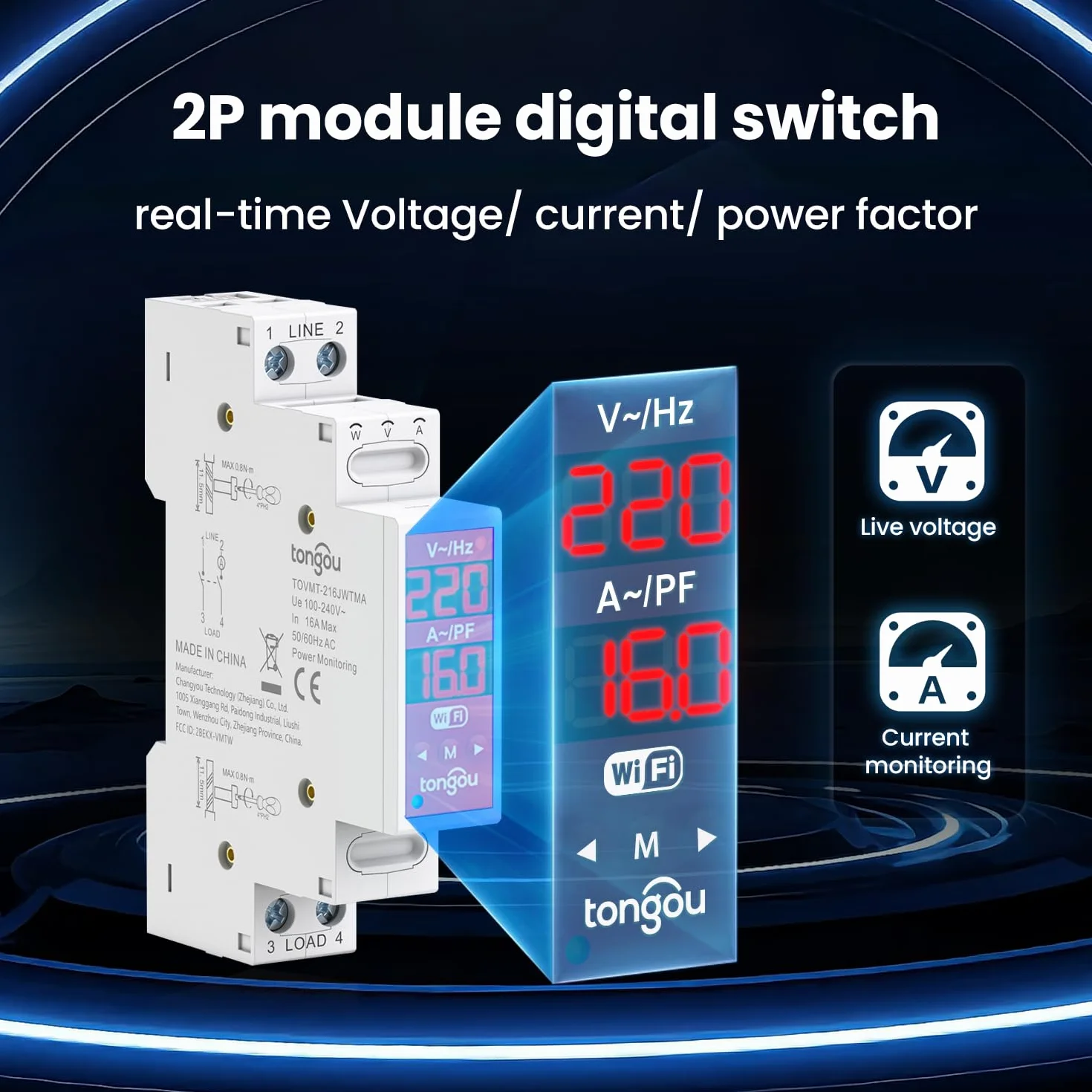 Tongou Przełącznik 2P 18 mm WLAN 16 A Smart Relais z podwójną separacją pomiar zużycia energii Smart Life Alexa