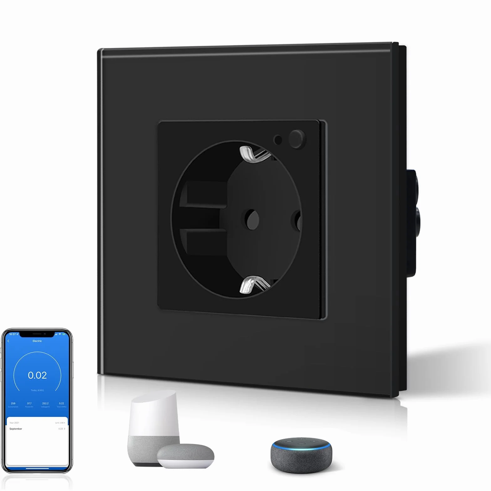 BSEED Gniazdko elektryczne WiFi podtynkowe z monitorowaniem energii 16 A Smart Alexa 2,4 GHz