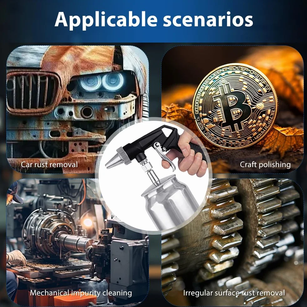 Pistolet do piaskowania sprężonego powietrza, ciśnienie robocze 6,2 bar, przenośne urządzenie do piaskowania, piaskarka, pojemność 1000 Cc, aluminiowy pistolet do piaskowania do polerowania