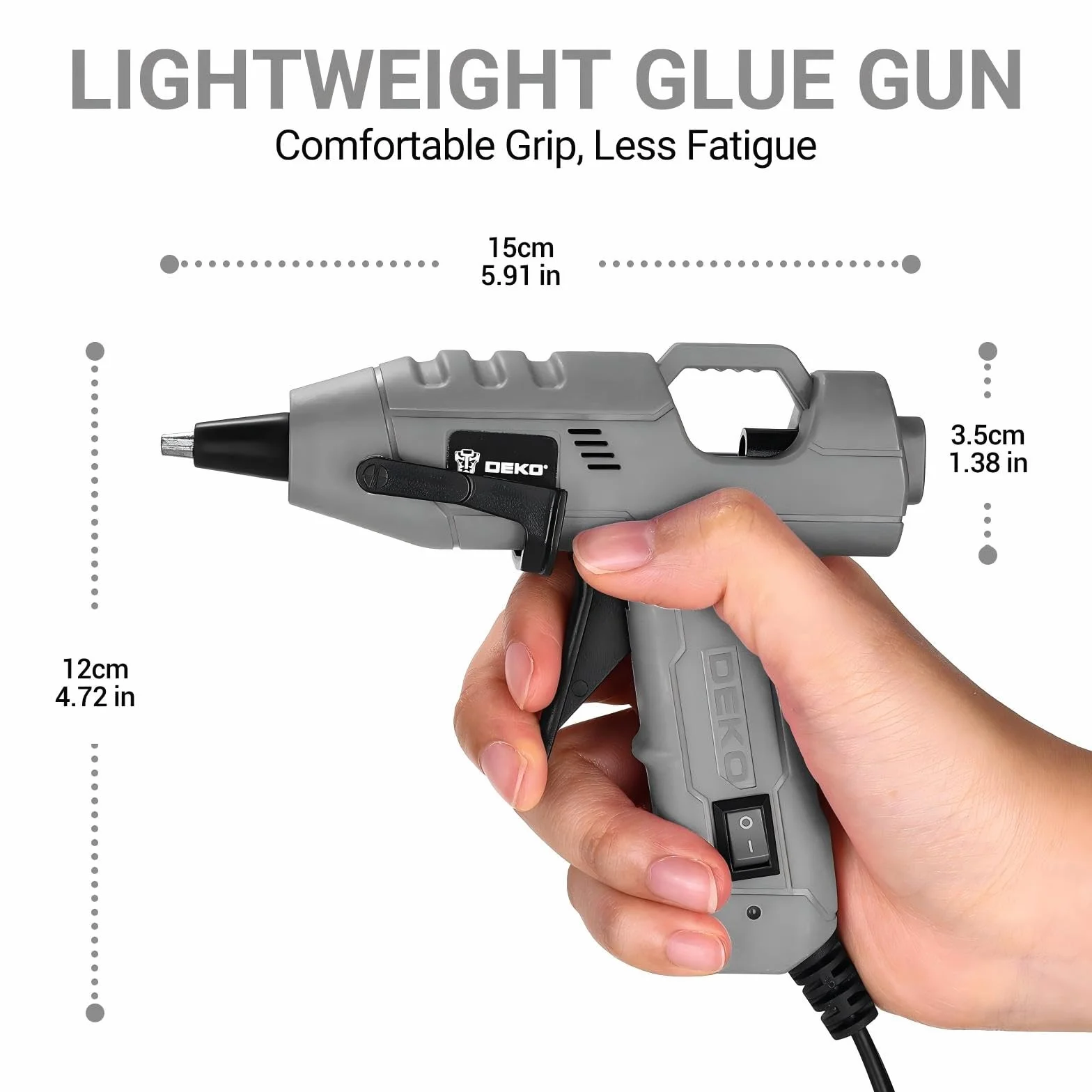 DEKOPRO Pistolet do klejenia na gorąco, 20 W, mini pistolet silikonowy, do majsterkowania, do majsterkowania, biura, szkoły, pakowania, napraw, domu, szary