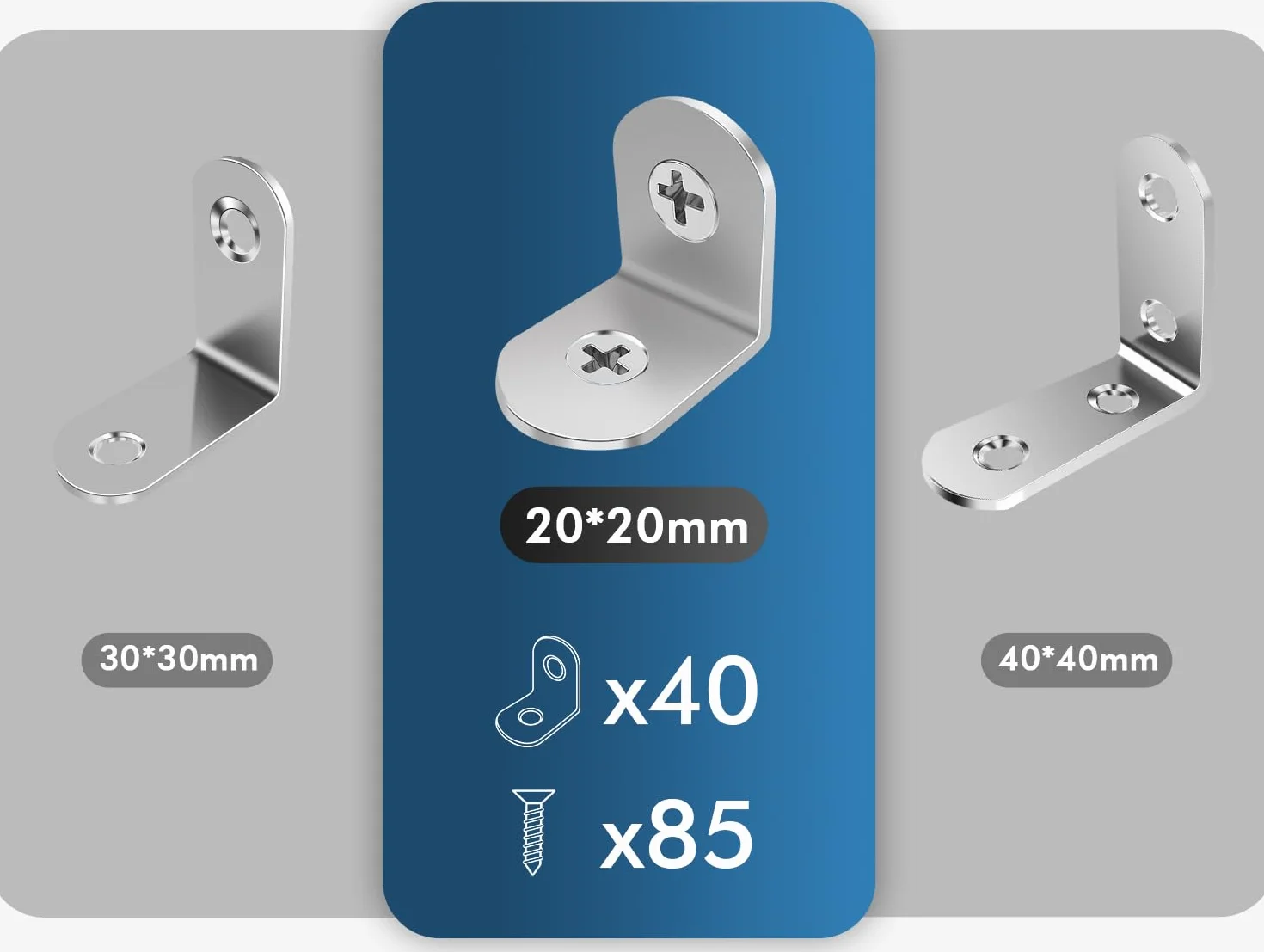 shinfly Metalowy kątownik montażowy ze stali nierdzewnej do naprawy mebli - Zestaw 40 kątowników montażowych 20*20mm do mocowania i naprawy mebli, wzmocnienia połączeń