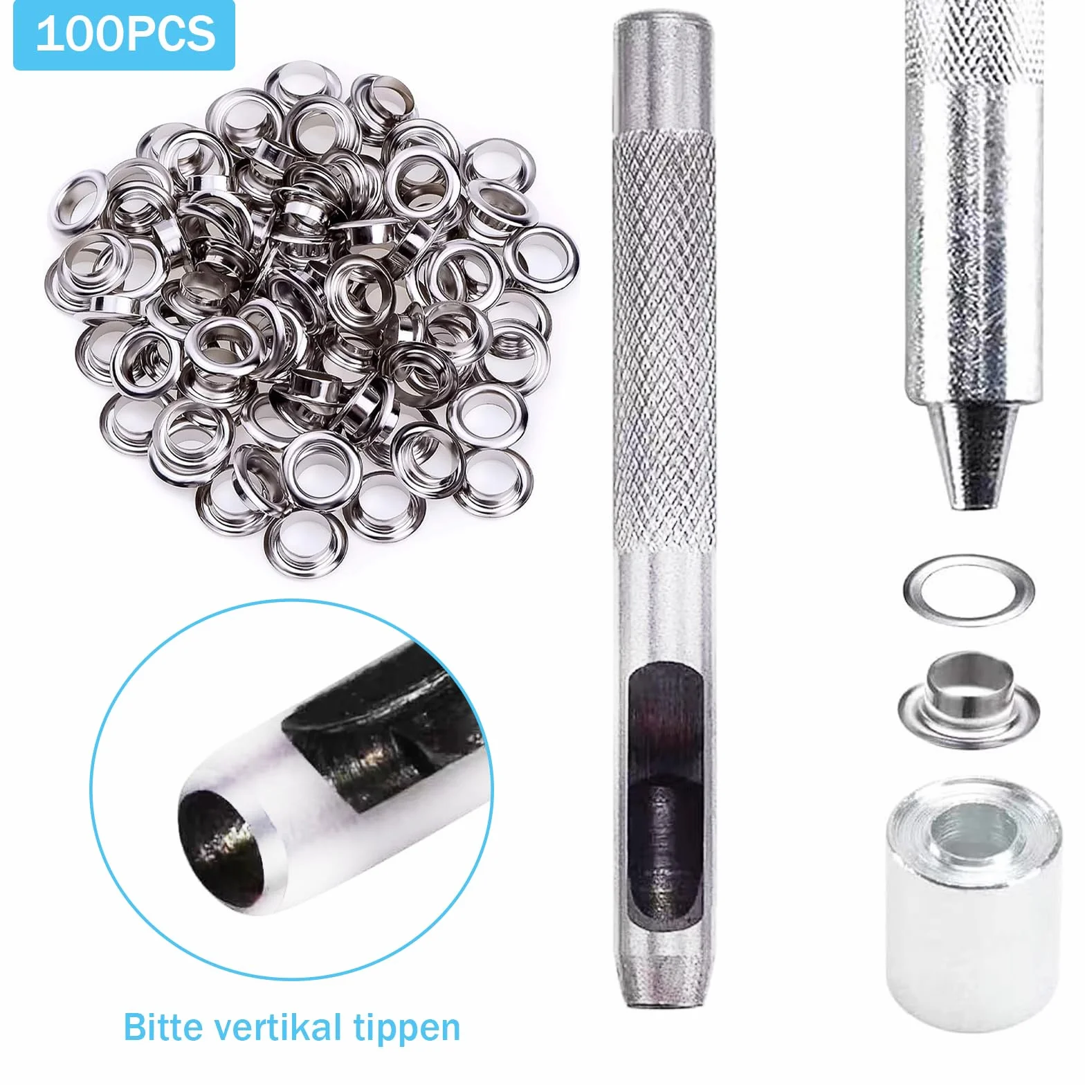 Zestaw szczypiec do oczek 6 mm metalowe tulejki do plandek