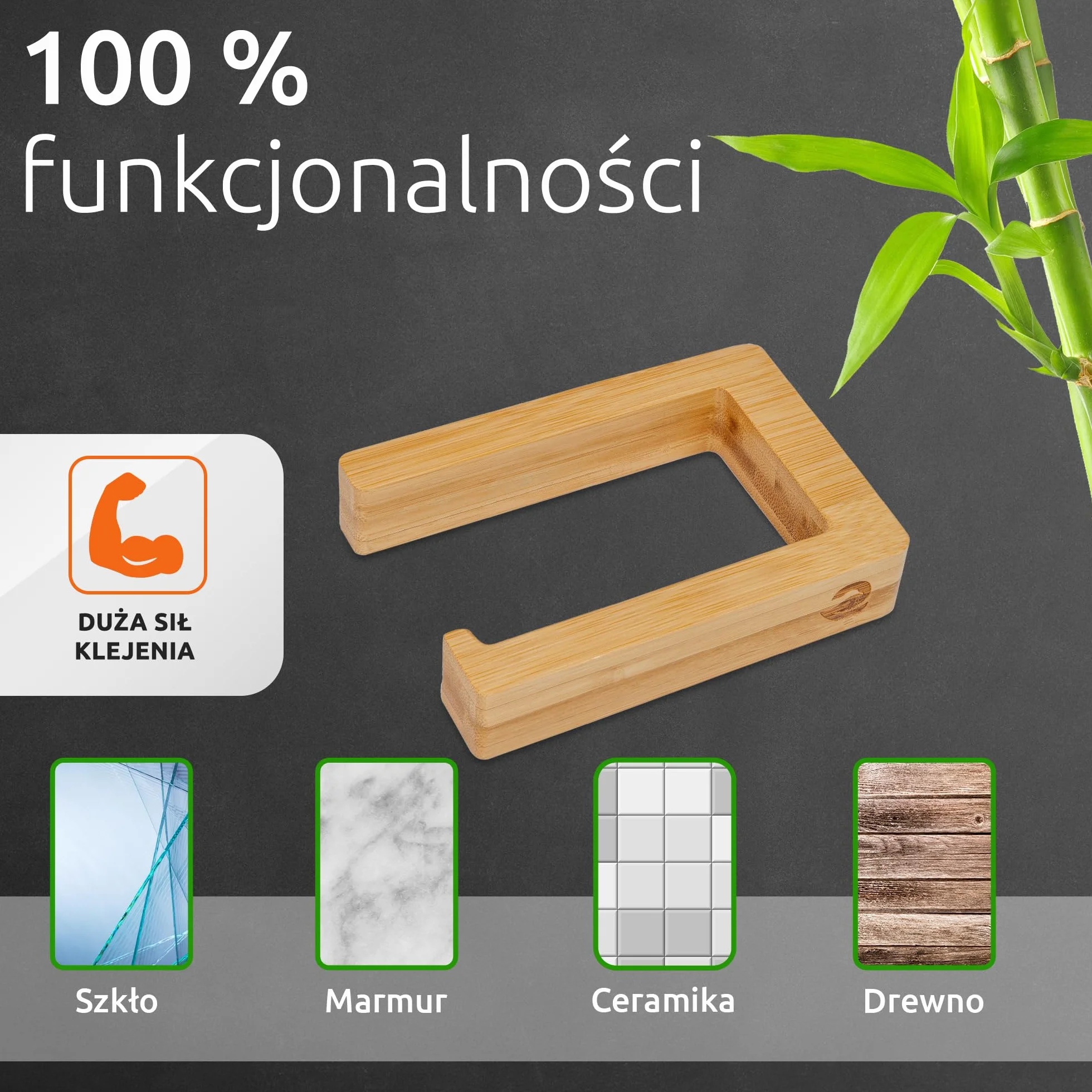 ECENCE 1x Drewniany Uchwyt Na Papier Toaletowy Montaż Bambusowego Uchwytu na Papier Toaletowt na Ścianie Bez Wiercenia| Ekologiczny Dozownik na Papier Toaletowy