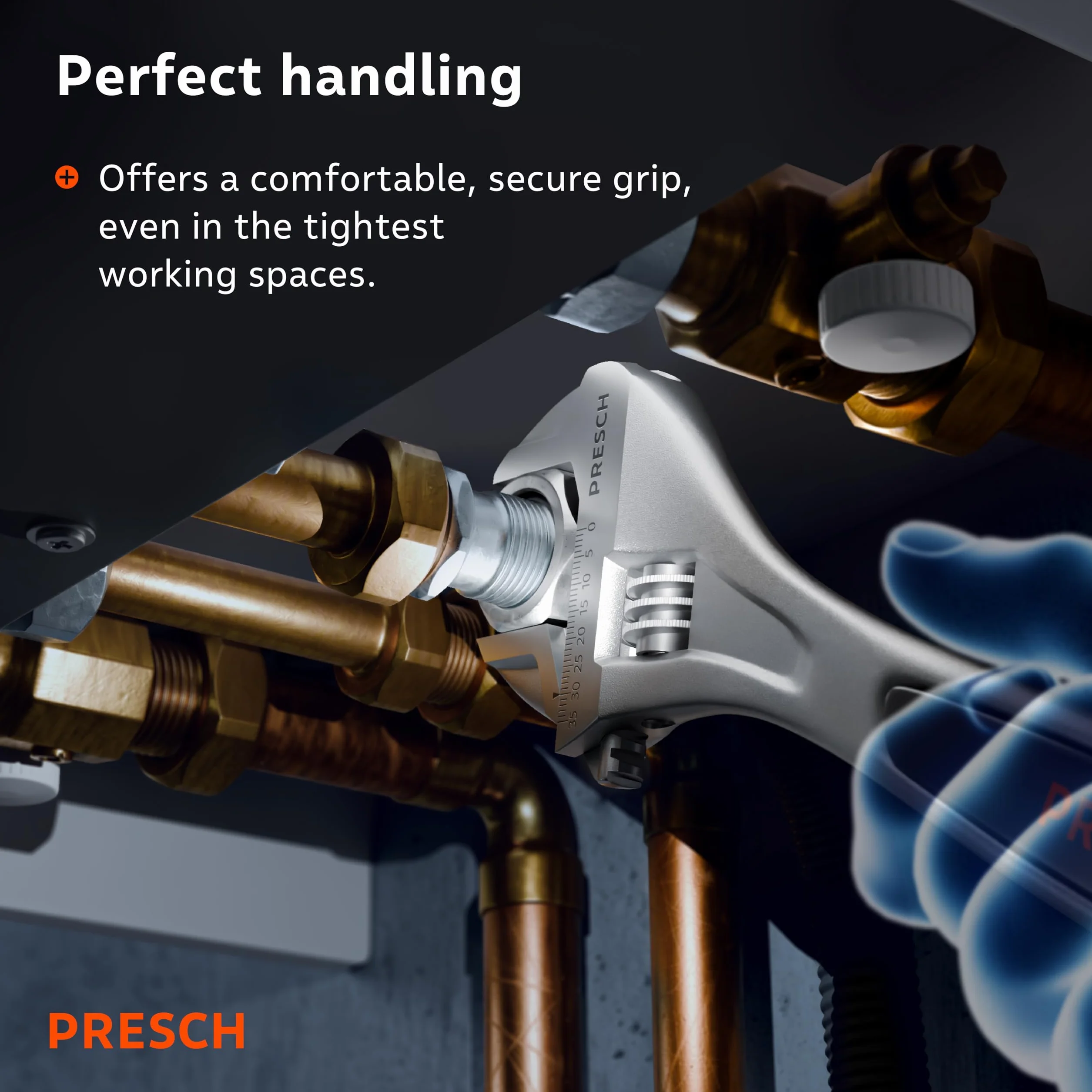 Presch Klucz nastawny 250mm - Laserowo grawerowana skala 35 mm (metryczna i calowa) - Precyzyjnie frezowany dla optymalnego chwytu - Solidny, regulowany klucz - Wysokiej klasy narzędzie