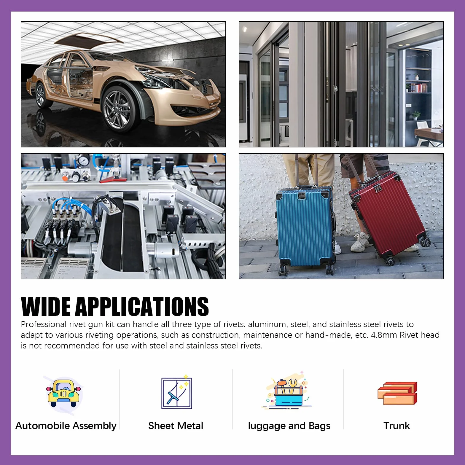Swpeet 121 szt. zestaw ręcznego pistoletu do nitów z aluminiowym pistoletem, 3/32"-3/16", M2.4-4.8, 4 wymienne głowice, 4 wiertła