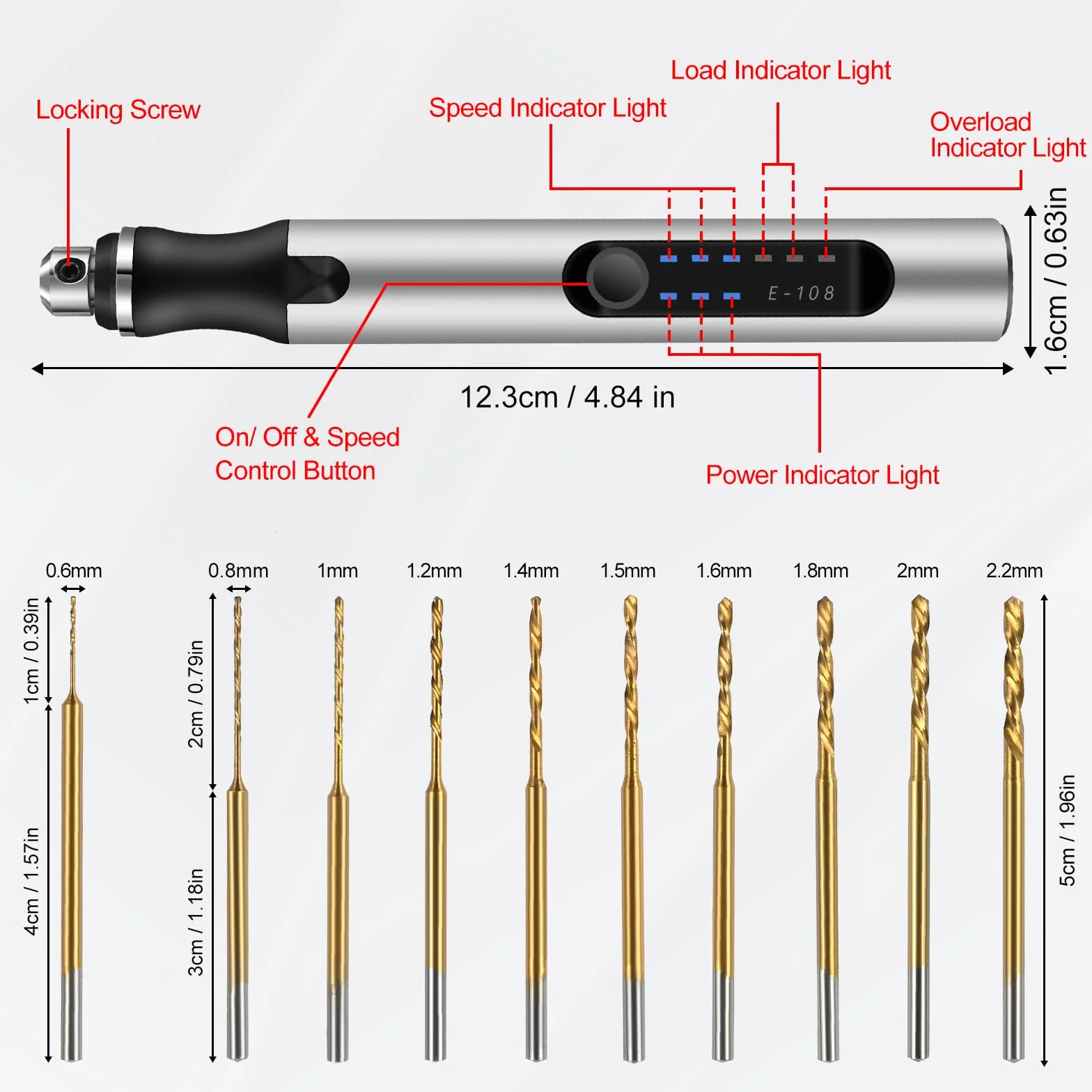Comius Sharp 3-biegowa mini wiertarka elektryczna, bezprzewodowa, ładowana przez USB, wiertarka ręczna, z 10 wiertłami spiralnymi (0,6 – 2,2 mm), mini wiertarka do produkcji biżuterii z żywicy