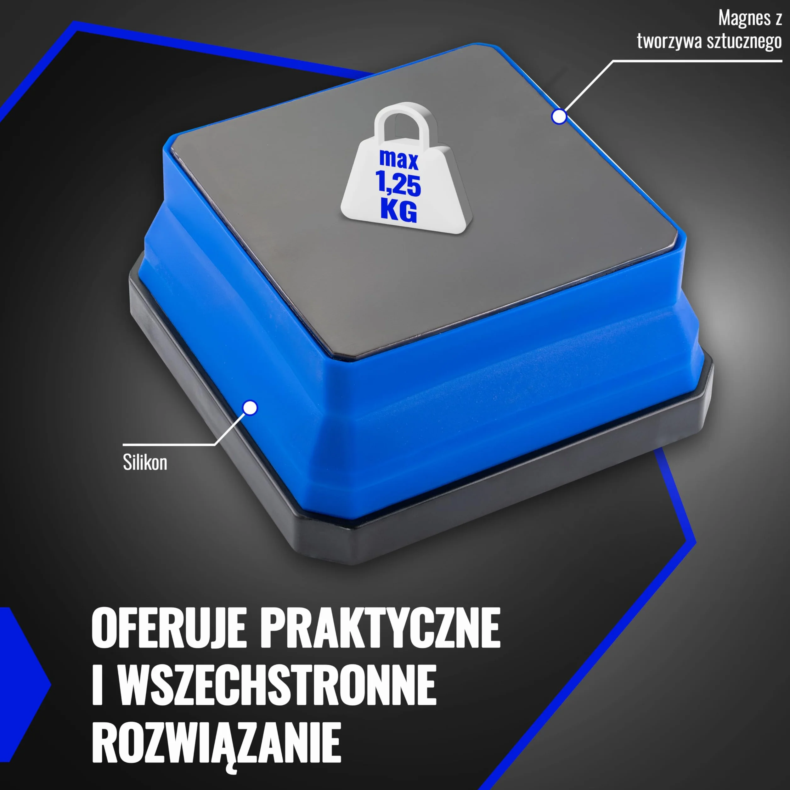 Poppstar składana tacka narzędziowa z 2 magnesami, utrzymuje 1,25 kg, prostokątna (11,5 x 11,5 cm), silikon, niebieski