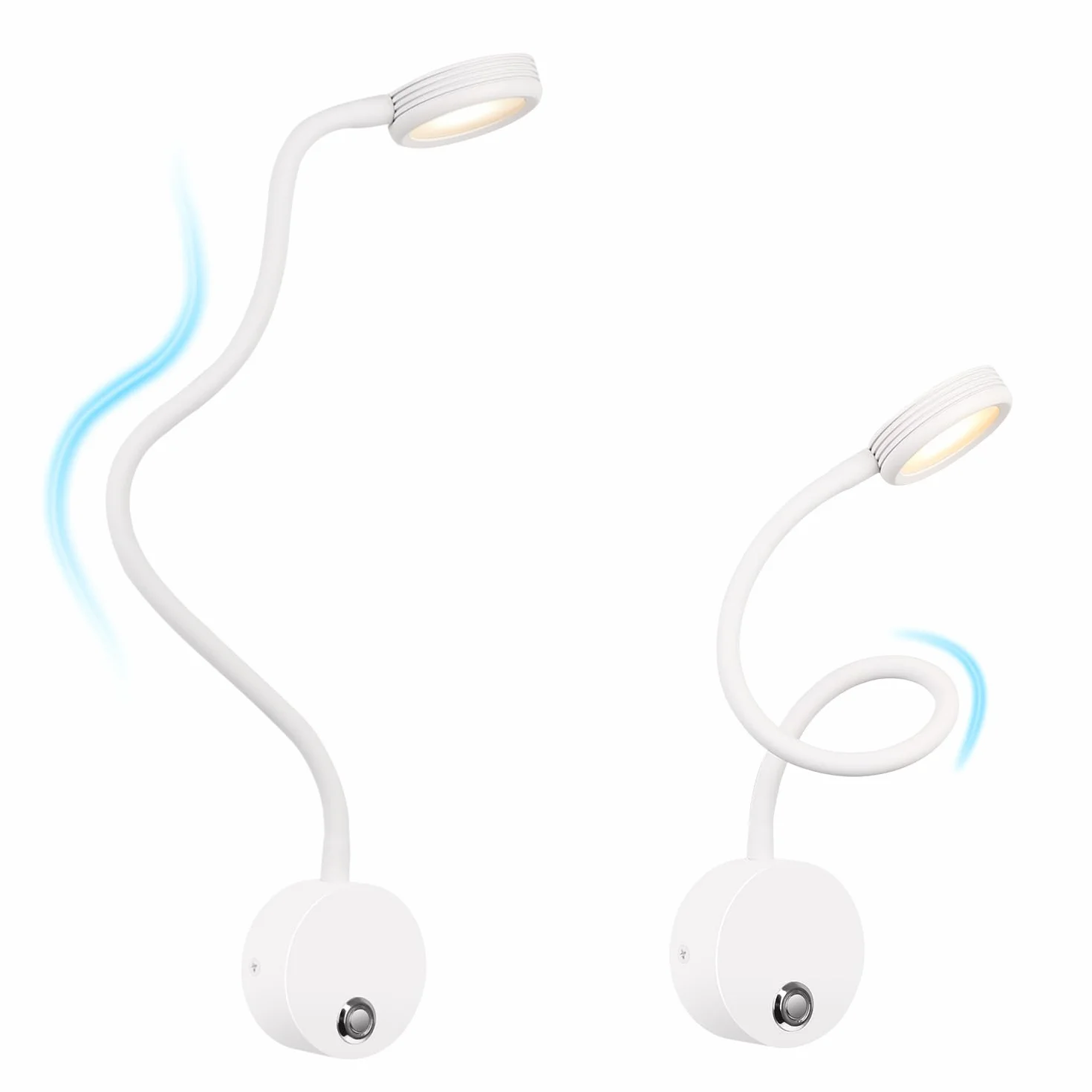 ERWEY LED Lampa ścienna Biała lampa do czytania ściana, lampa łóżkowa z przyciskiem dotykowym Regulowane światło 3000-6000K, elastyczna lampa gęsiej szyi 360° z USB do łóżka, sypialnia
