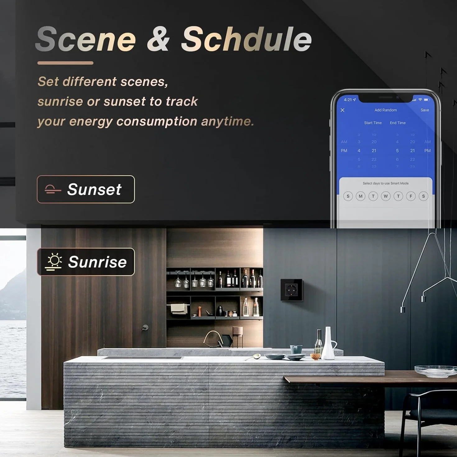 BSEED Gniazdko elektryczne WiFi podtynkowe z monitorowaniem energii 16 A Smart Alexa 2,4 GHz