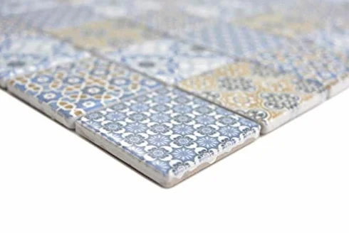 Ceramiczna mozaika retro beżowy żółty niebieski biały płytki mozaikowe ściana lustro do płytek kuchnia łazienka