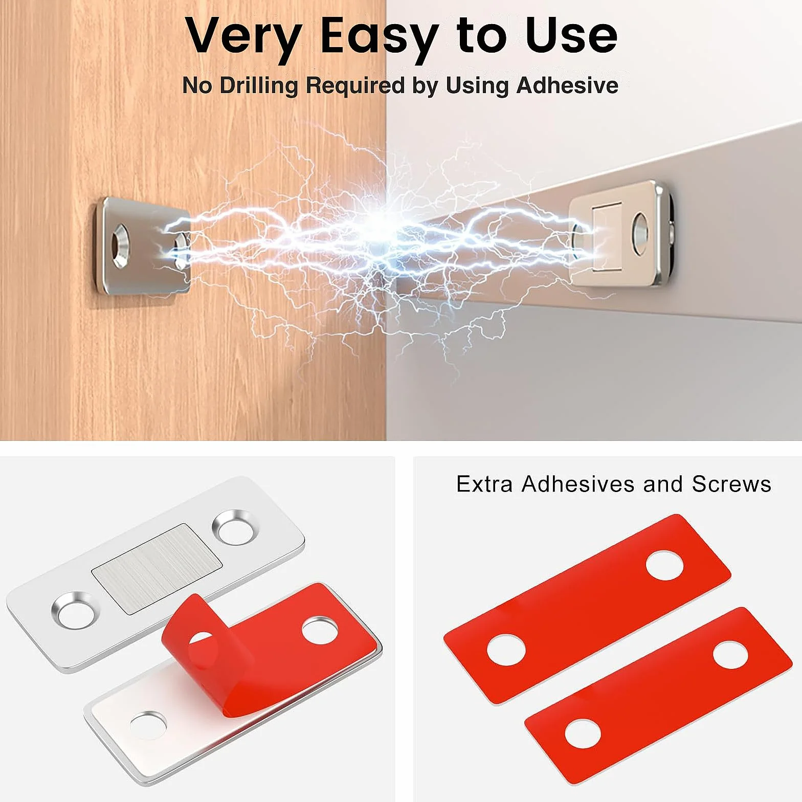 Magnesy do drzwi szafy, 15 sztuk magnetycznych zatrzasków do szafy, samoprzylepne magnesy na drzwi, magnetyczne zamknięcie na drzwi, do szuflad, mebli, srebrne