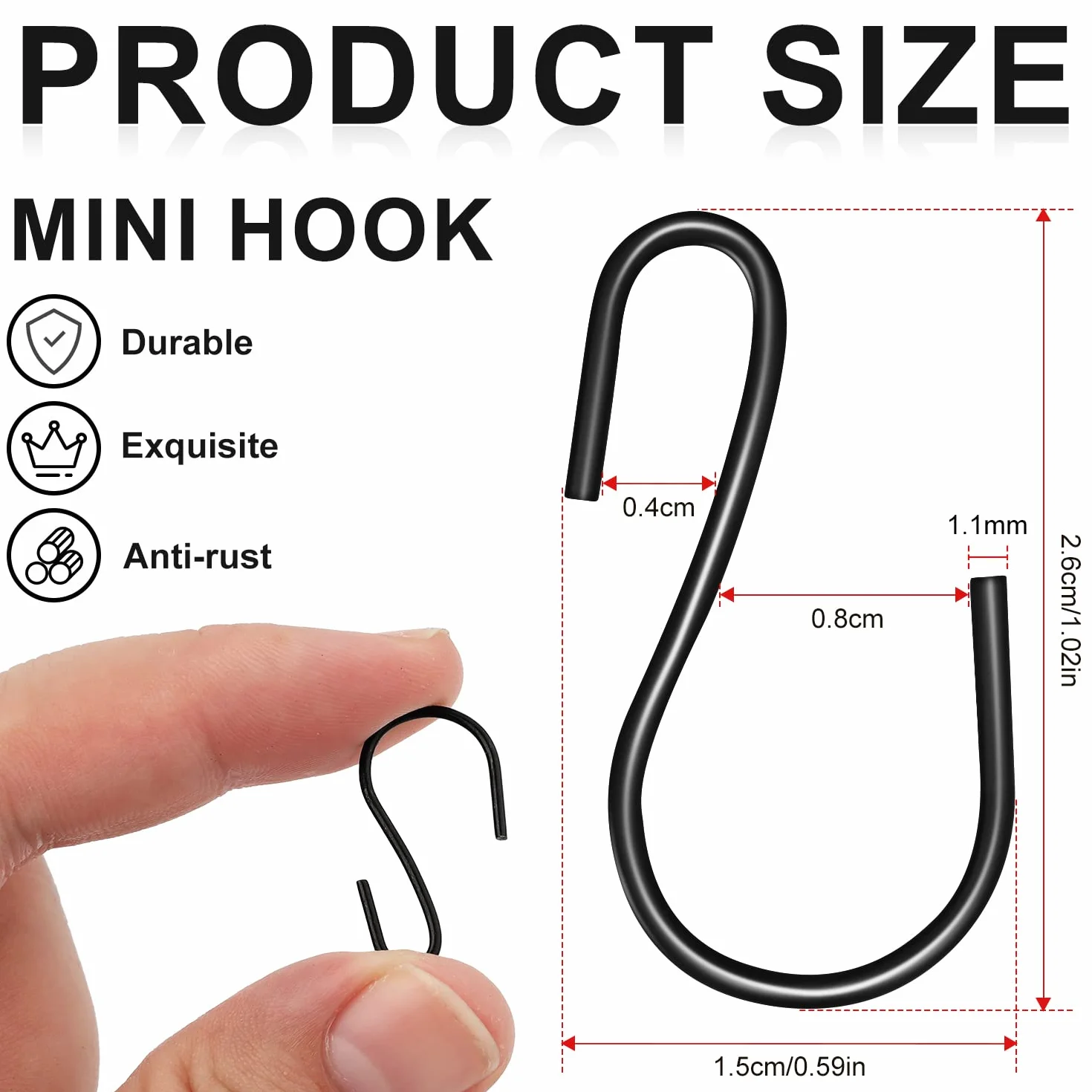 120 sztuk 2,5 cm Haczyki Mini s, s Hooks Small Male Haczyki Kuchenne Metalowe Haczyki Ozdobne Mini do Rzemiosla Bizuterii Wiszace Rosliny Doniczkowe (Czarne)