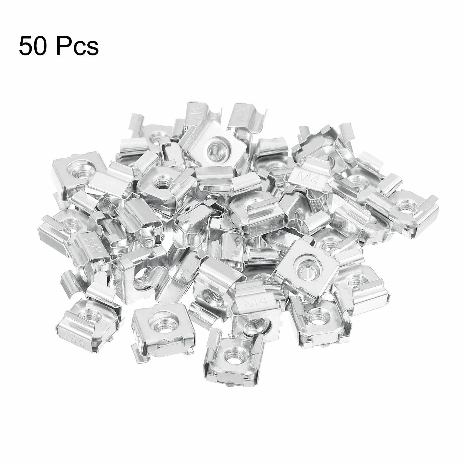 QUARKZMAN Nakrętki klatkowe M4 x 0,7 mm, 50 szt. Nakrętki klatkowe Snap-In ze stali węglowej, ocynkowana nakrętka metryczna do szafy do serwera rack, srebrny