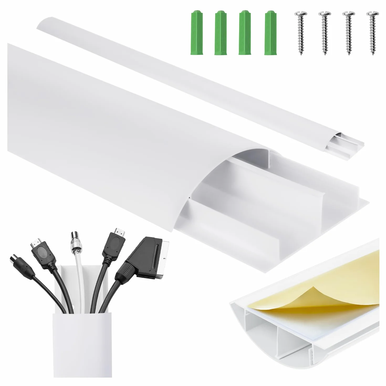 Kanał kablowy aluminiowy Maclean 750x62x20mm | Profil półkolisty do HDMI audio LAN | Zawiera akcesoria montażowe | Do montażu na ścianie i podłodze | System dwuczęściowy (Biały)