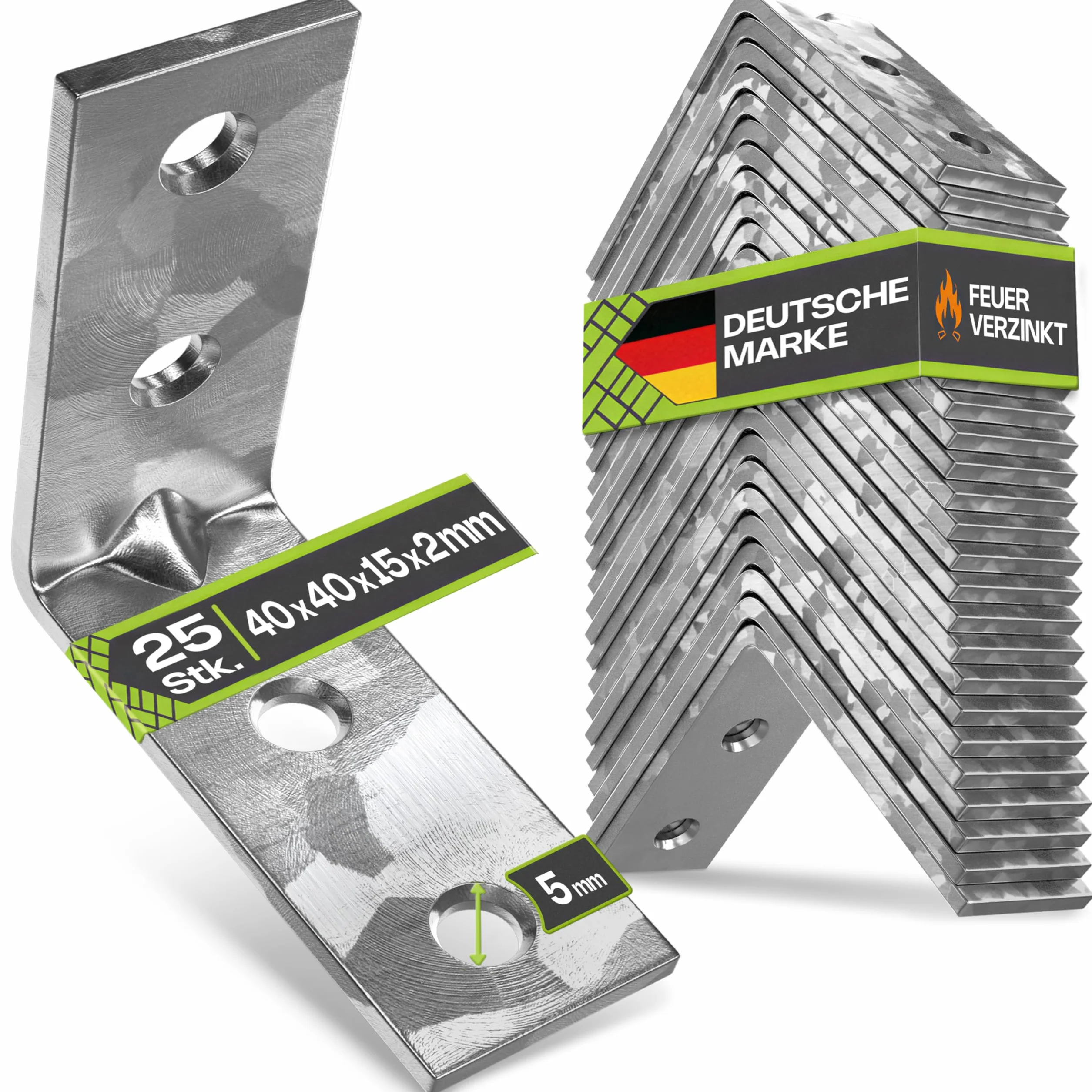 Premium łącznik kątowy | 25 sztuk 40 x 40 x 15 x 2 mm | kątownik, uchwyt kątowy, kąt L, metalowy kąt, kątownik krzesła, kątownik stalowy, do dużych obciążeń | stal nierdzewna