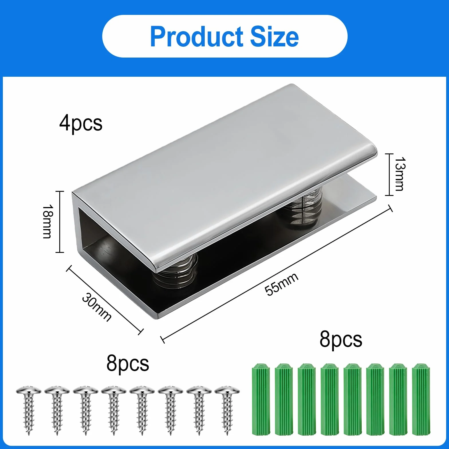 uchwyty na płyty szklane stal nierdzewna 55×30×18 mm regulowany zacisk