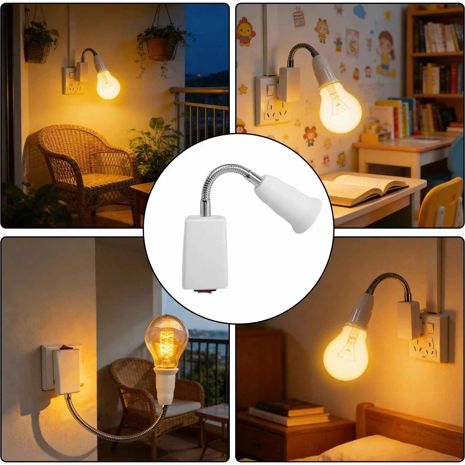 HENGBIRD 2 x adapter E27 – elastyczna lampa typu łabędzia szyja do gniazdka z wtyczką UE, oprawa 20 cm z wtyczką, odporna na wysokie temperatury PBT do czytania LED