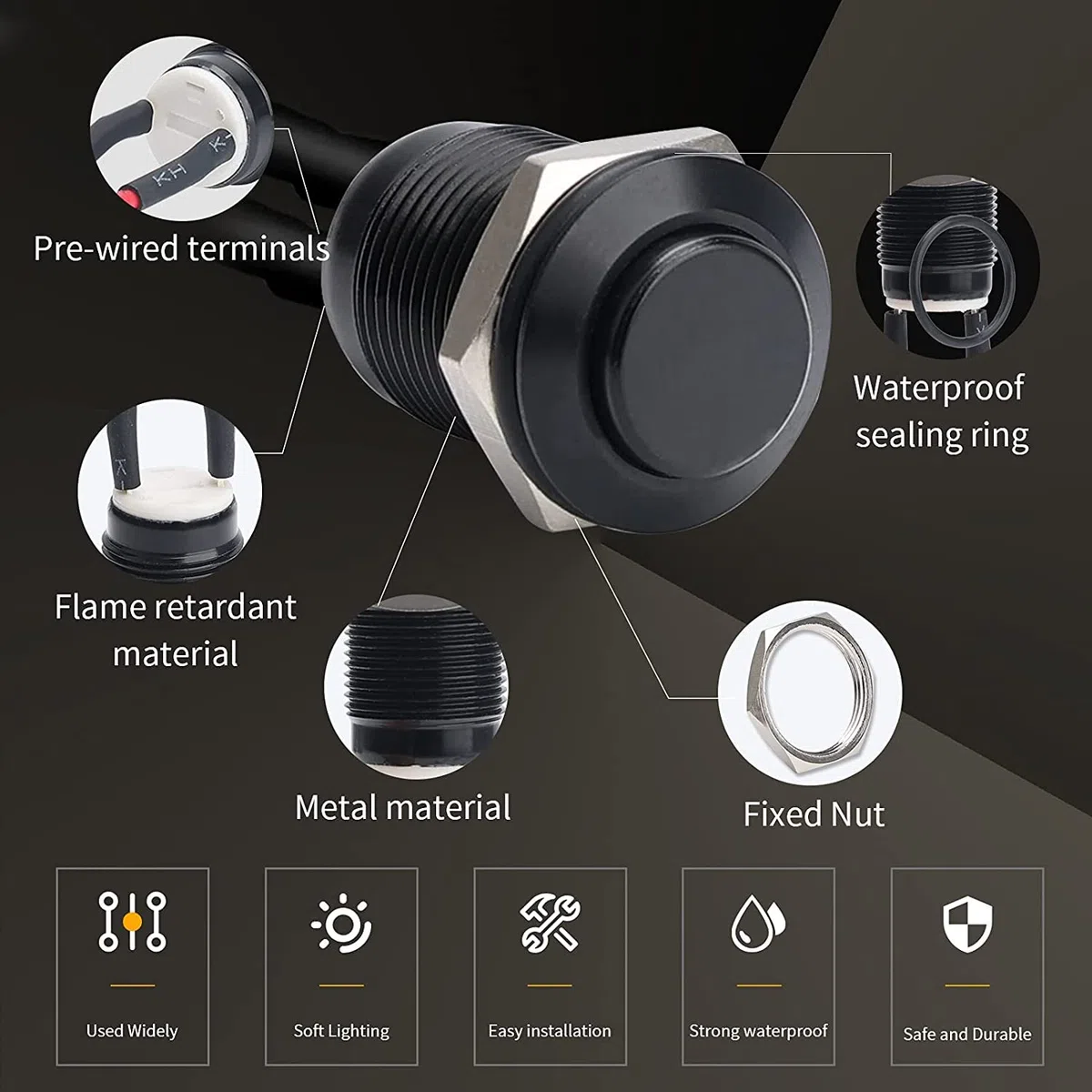 RUNCCI-YUN 10 szt. 12 mm, wodoszczelny, metalowy przełącznik przyciskowy, stal nierdzewna, 12 V, chwilowy przełącznik przyciskowy, do klaksonu, dzwonka, automatycznego, okrągłego, mini przycisku, kolor czarny