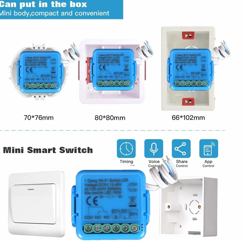 Inteligentny moduł przekaźnika WiFi 1 kanał DC 12-48V/AC 100-240V kompatybilny z Alexa Google Home