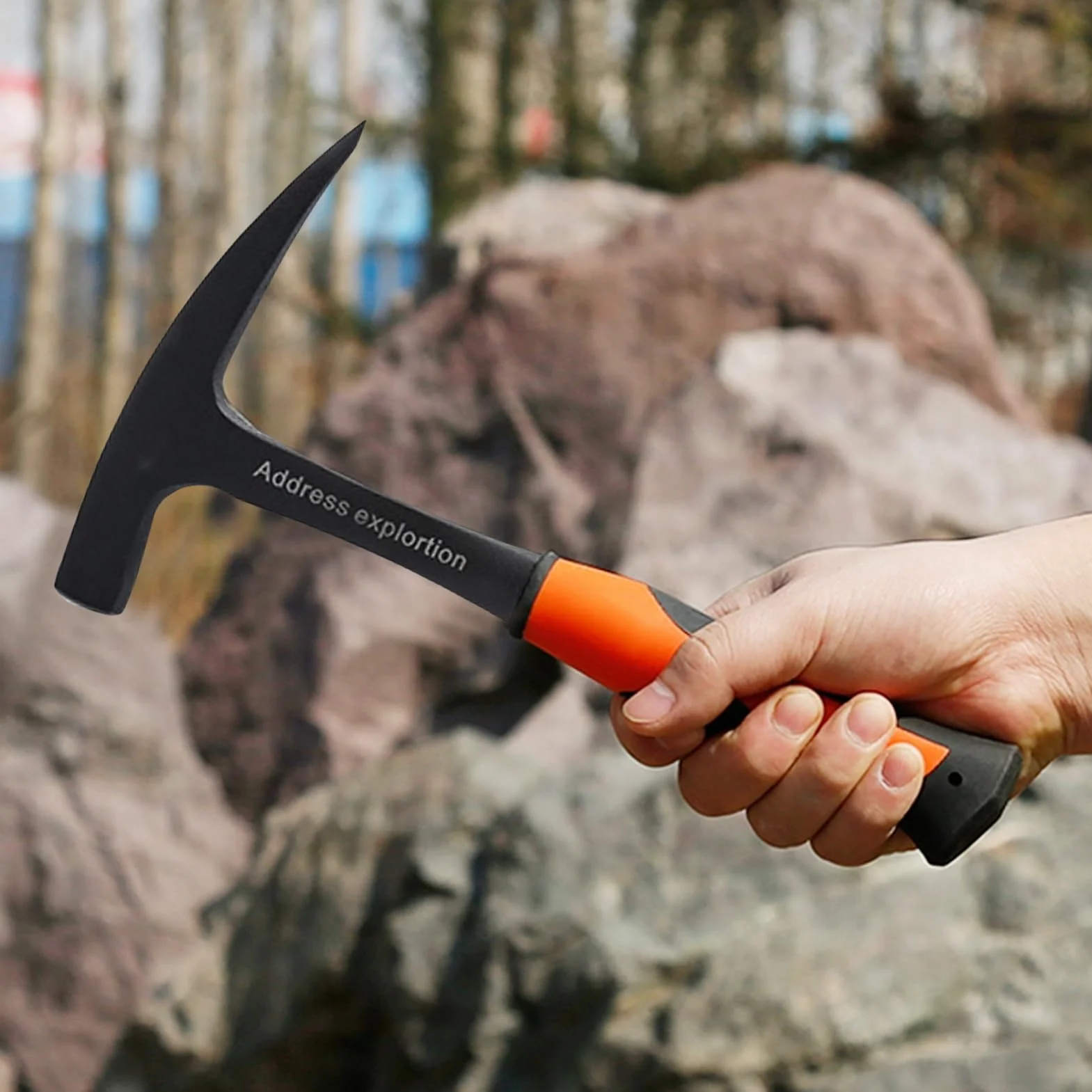 Młotek geologiczny, kilof skalny 800 g z uchwytem pokrytym tworzywem sztucznym TPR, szpiczaste młotki z ostrymi końcówkami, wielofunkcyjne narzędzia ręczne geologiczne do badań górnictwa