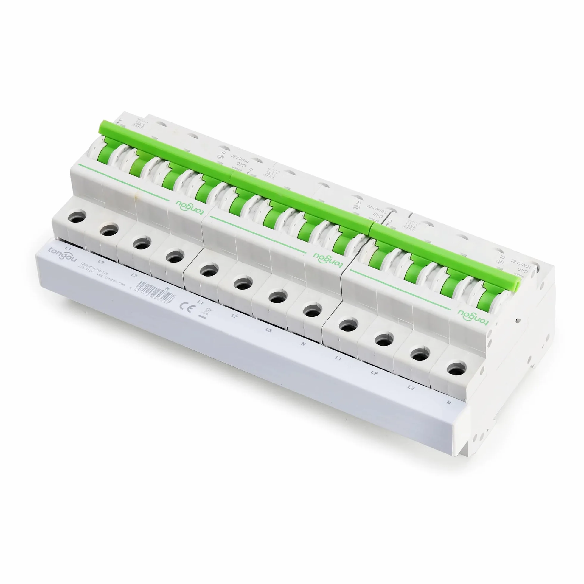 TONGOU Szyna fazowa 4-biegunowa, 12-rzędowa szyna zbiorcza maks. 63 A Busbar 230/415 V, nadaje się do domów mieszkalnych i komercyjnych, precyzja, kompaktowość