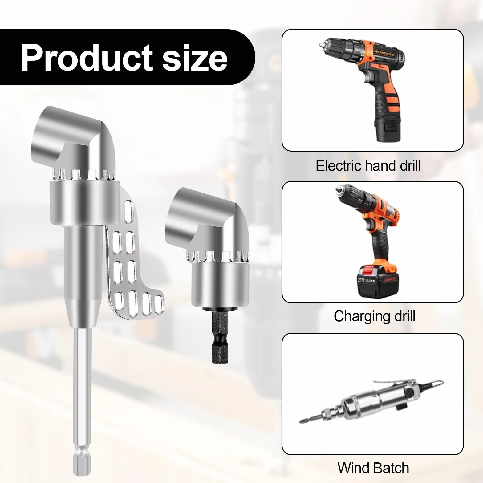 Adapter do wkrętarki kątowej 105°, 2 sztuki wierteł sześciokątnych (długie i krótkie modele), 1/4", sześciokątny trzpień przekładnia kątowa do garażu, pracowników budowlanych