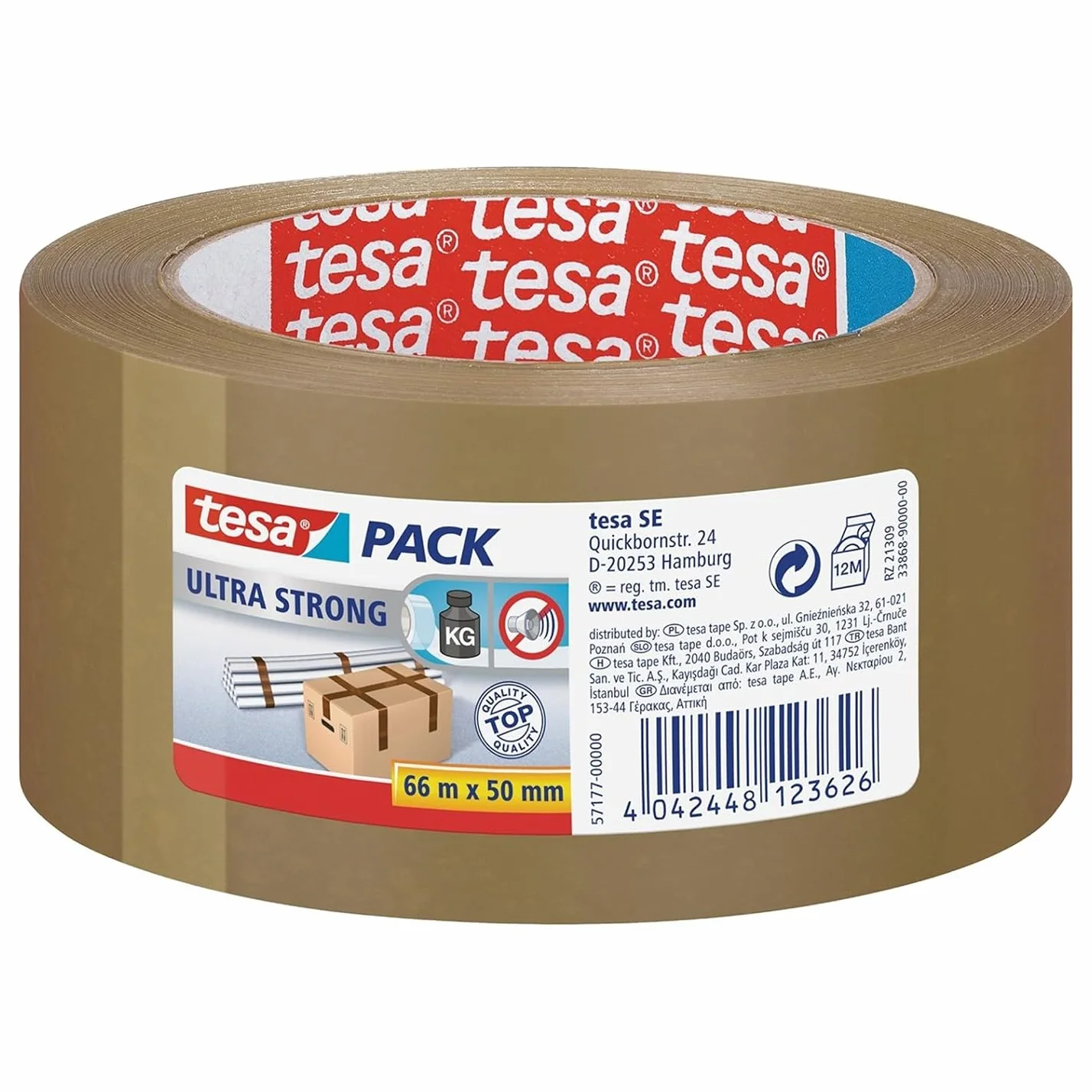 tesapack Ultra Strong - Taśmy samoprzylepne PVC do stabilnego pakowania i bezpiecznego wiązania - Brązowe - 66 mx 50 mm 1 rolka