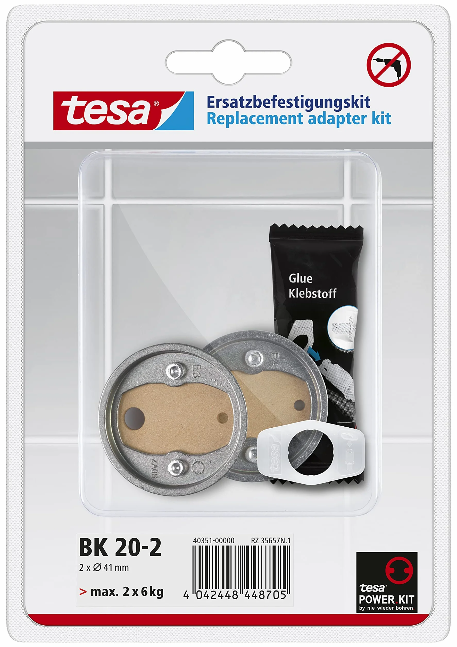 tesa Power.kit adapter montażowy BK20-2 – w zestawie tubka masy klejącej oraz przyrząd do dociskania – opatentowana technologia mocowania tesa – średnica: 41 mm